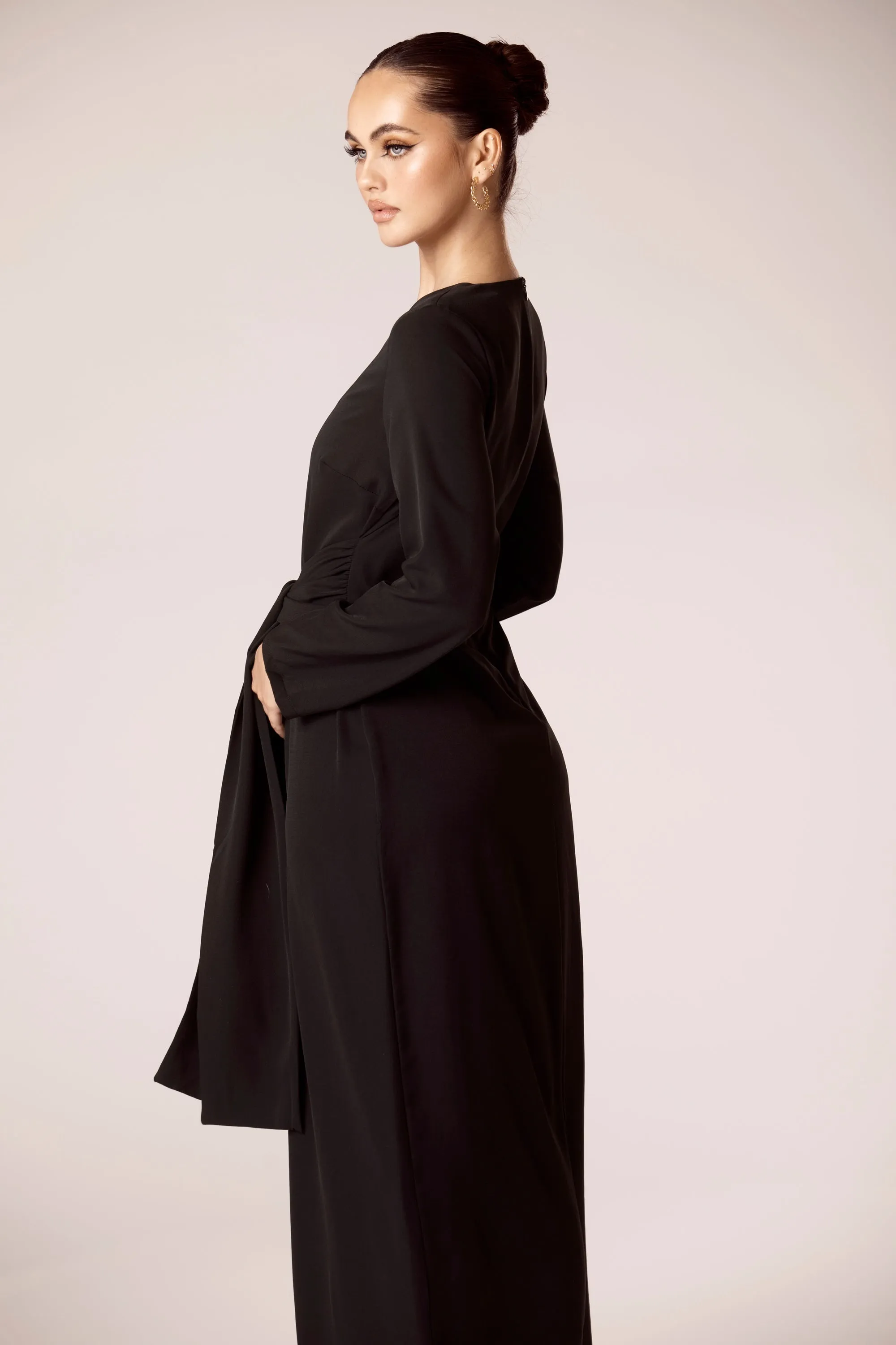 Retro Style Isabella Tie Waist Maxi Dress - Black