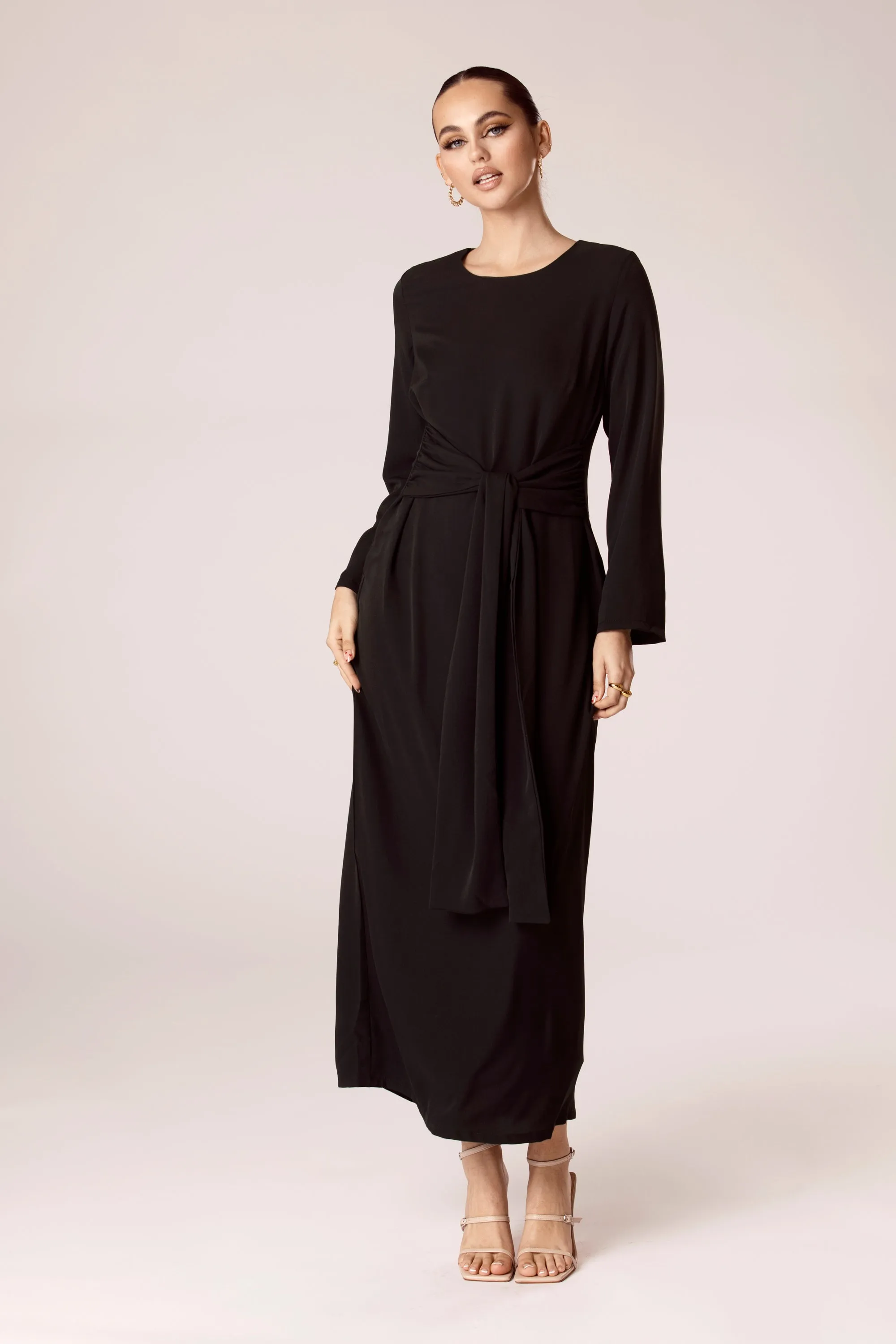Isabella Tie Waist Maxi Dress - Black Edgy Appeal Tailored Style