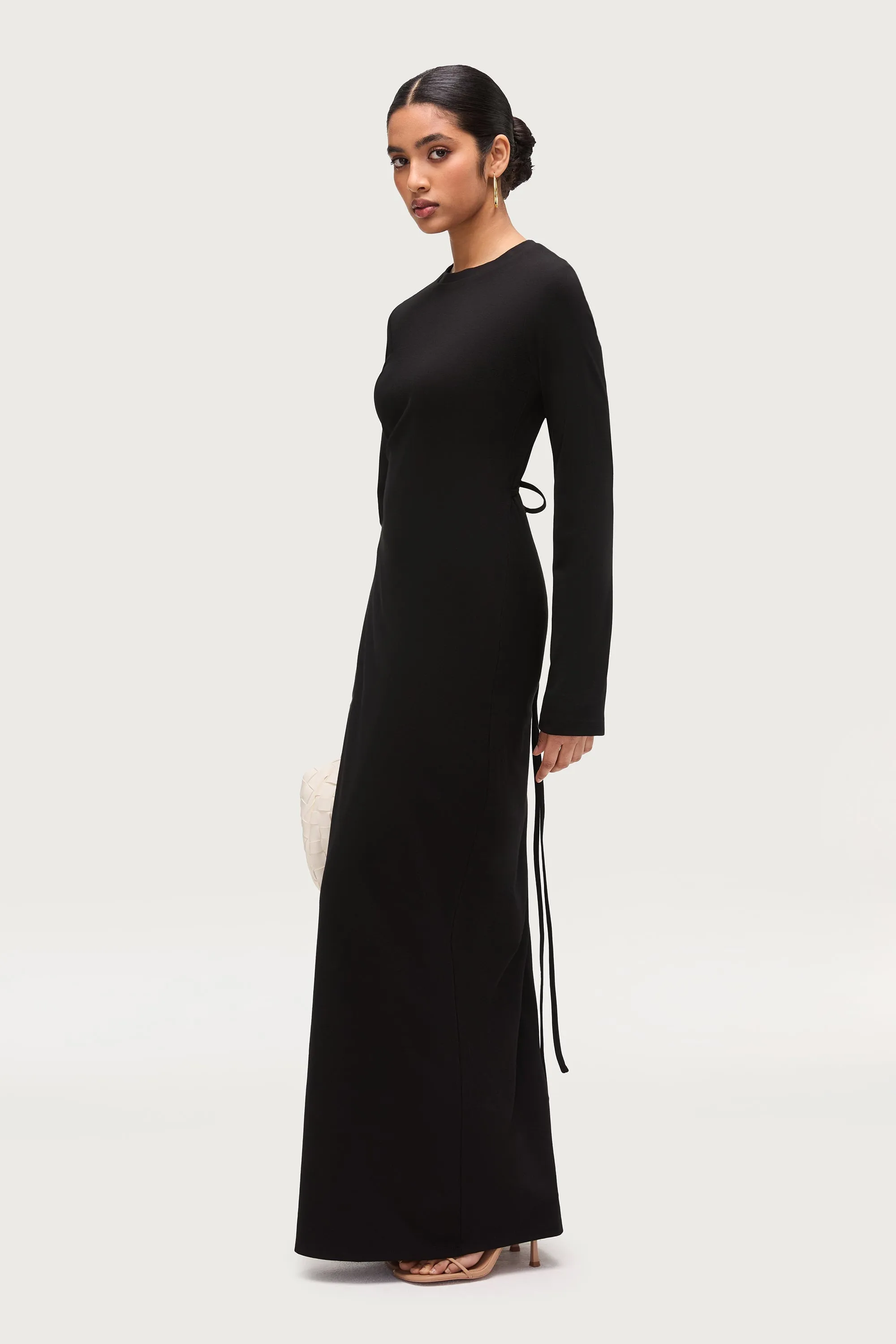 Ribbed Cotton Maxi Dress - Black Removable straps