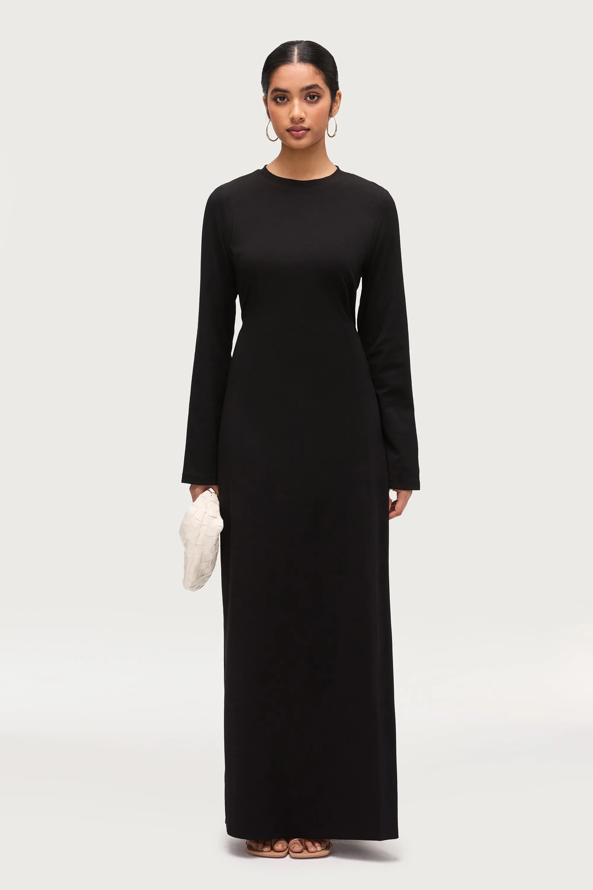 Ribbed Cotton Maxi Dress - Black Removable straps
