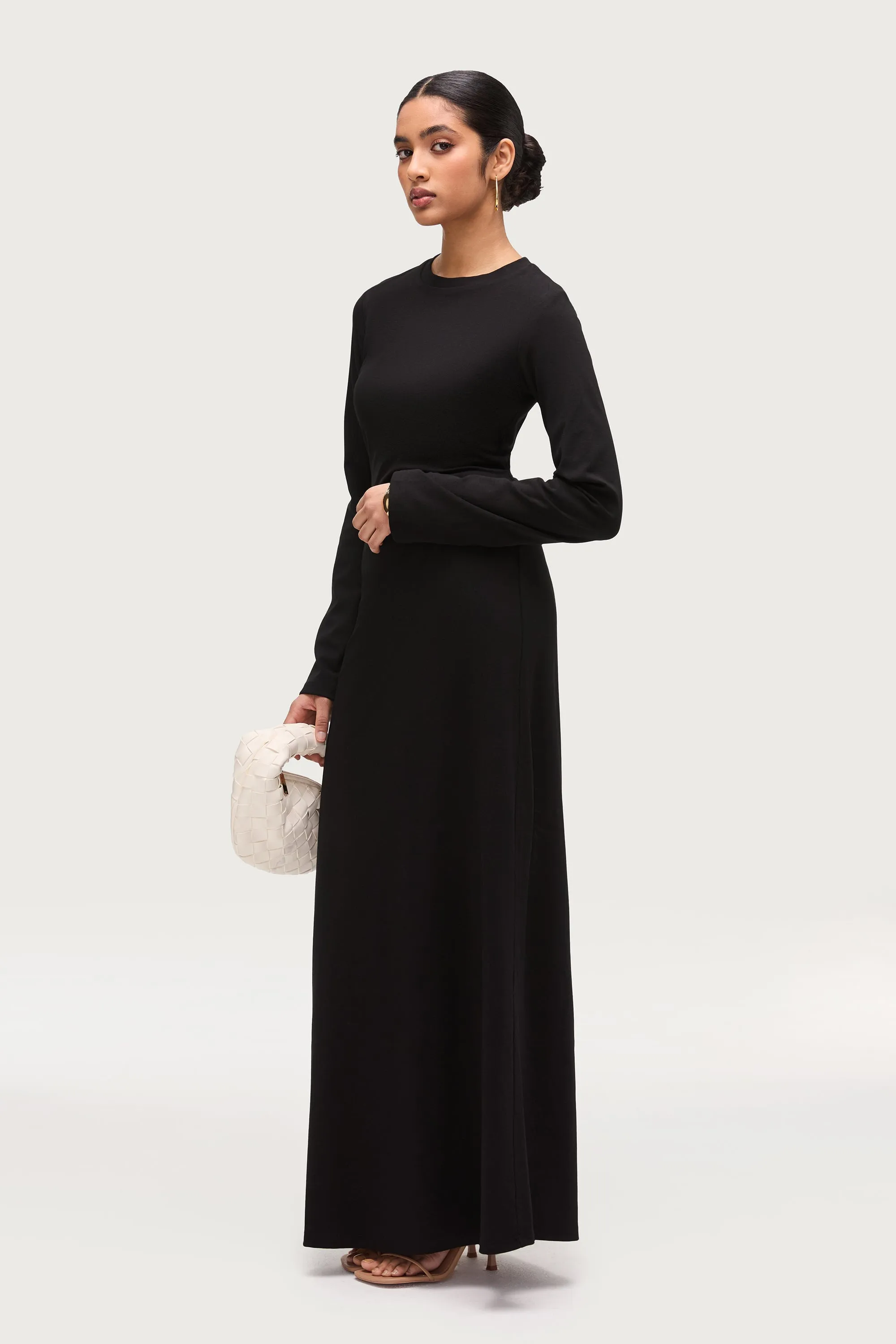 Ribbed Cotton Maxi Dress - Black Removable straps