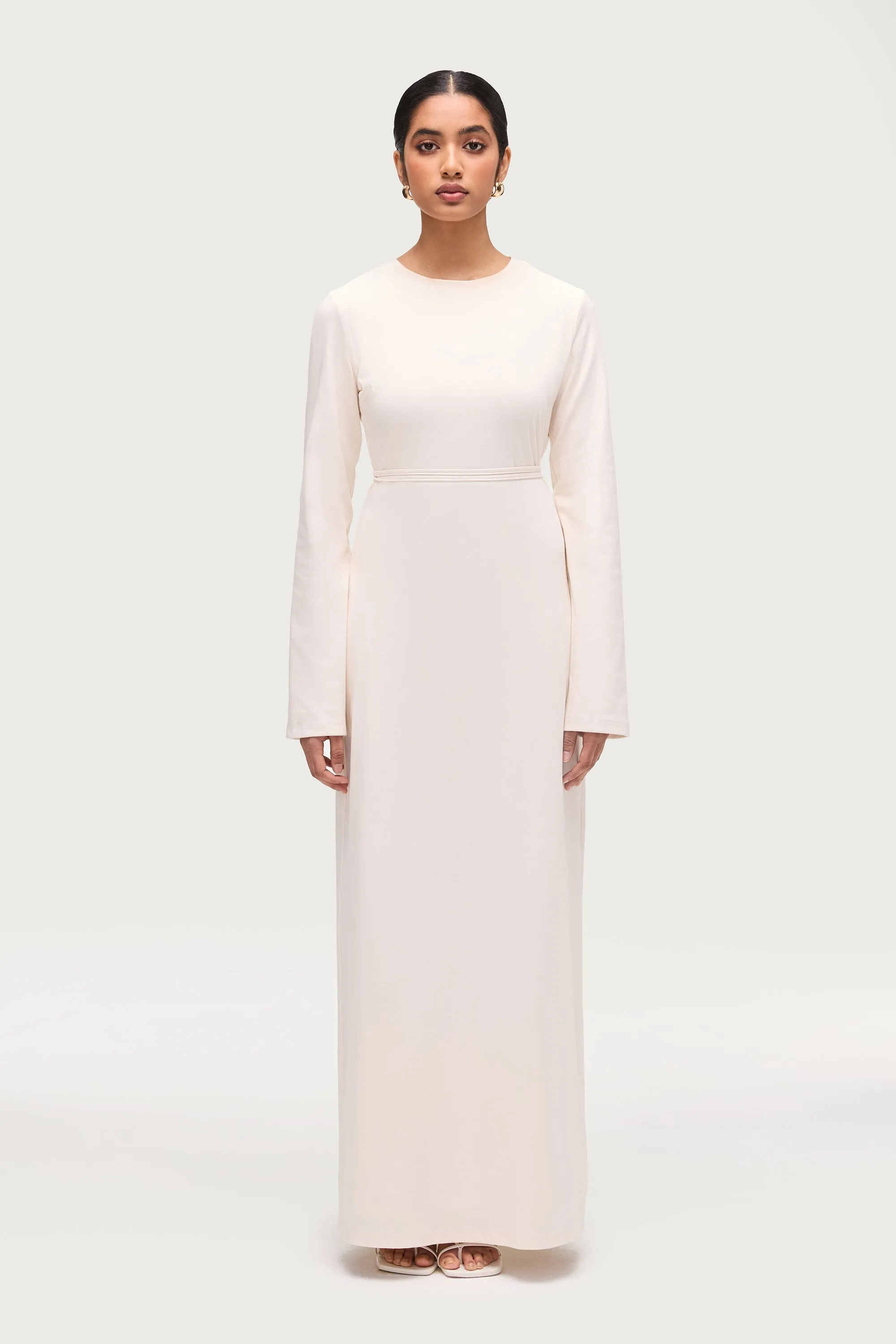 Ribbed Cotton Maxi Dress - Off White Matte Fabric Comfy Flex