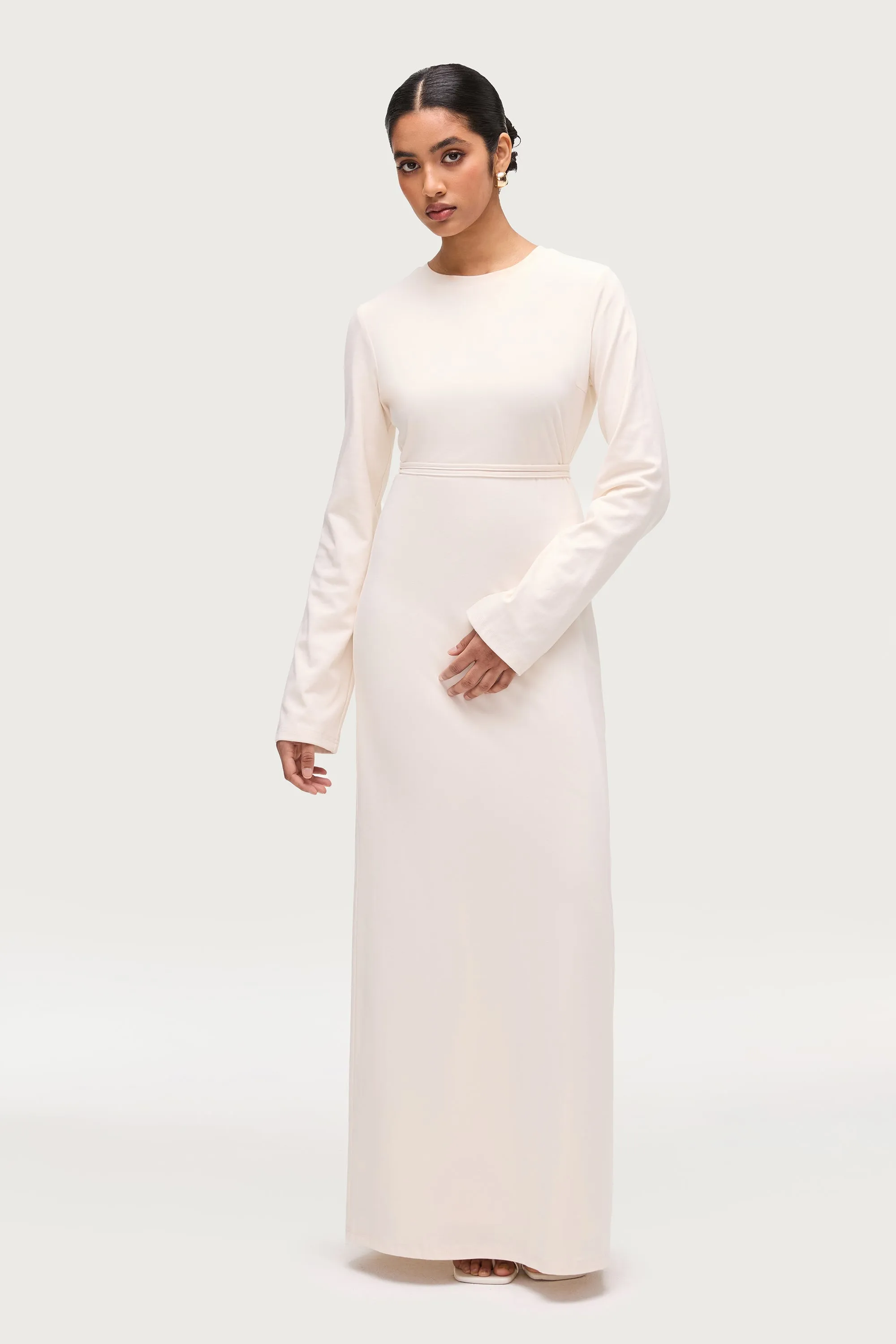 Ribbed Cotton Maxi Dress - Off White Fall Attire