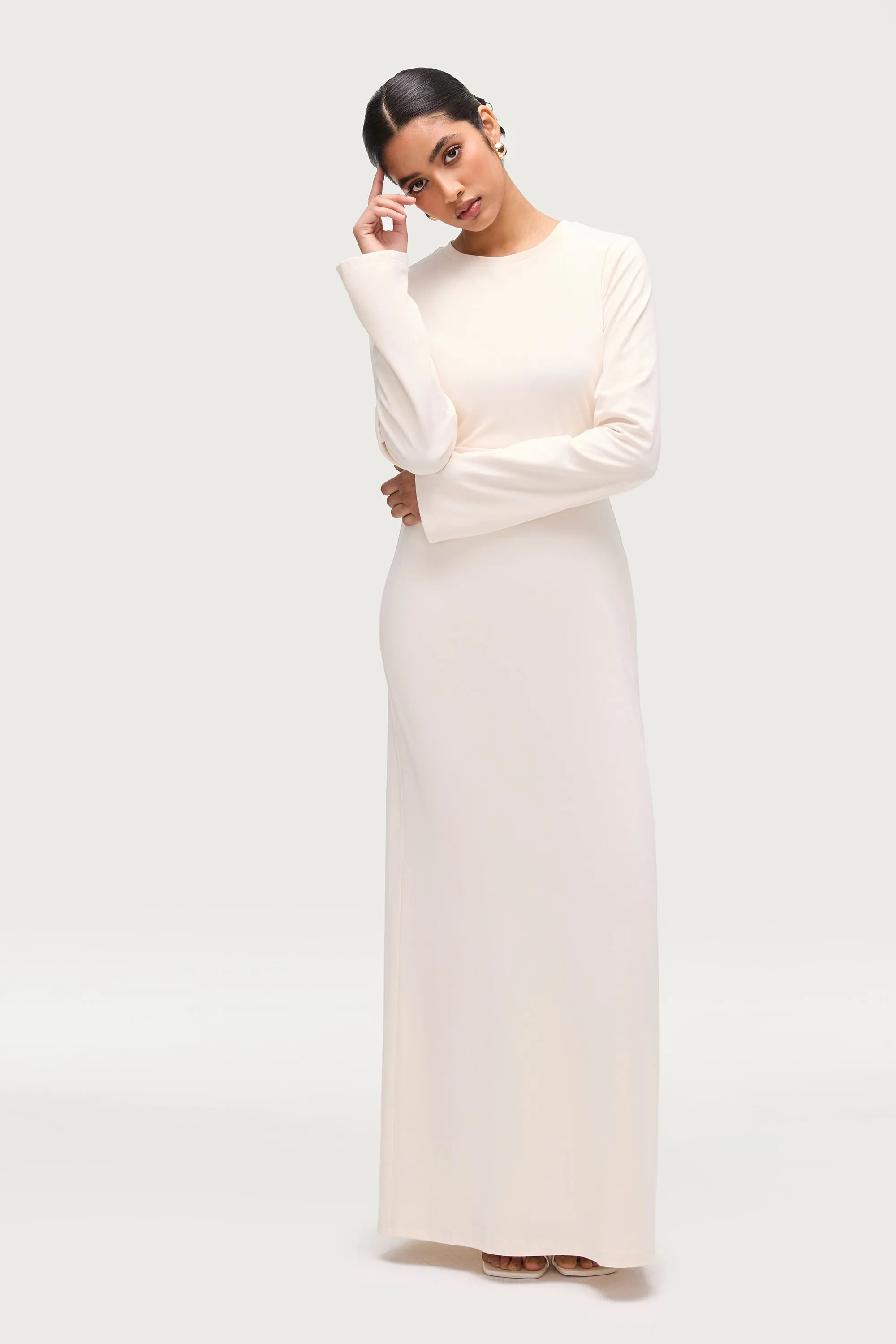 Ribbed Cotton Maxi Dress - Off White Fall Attire