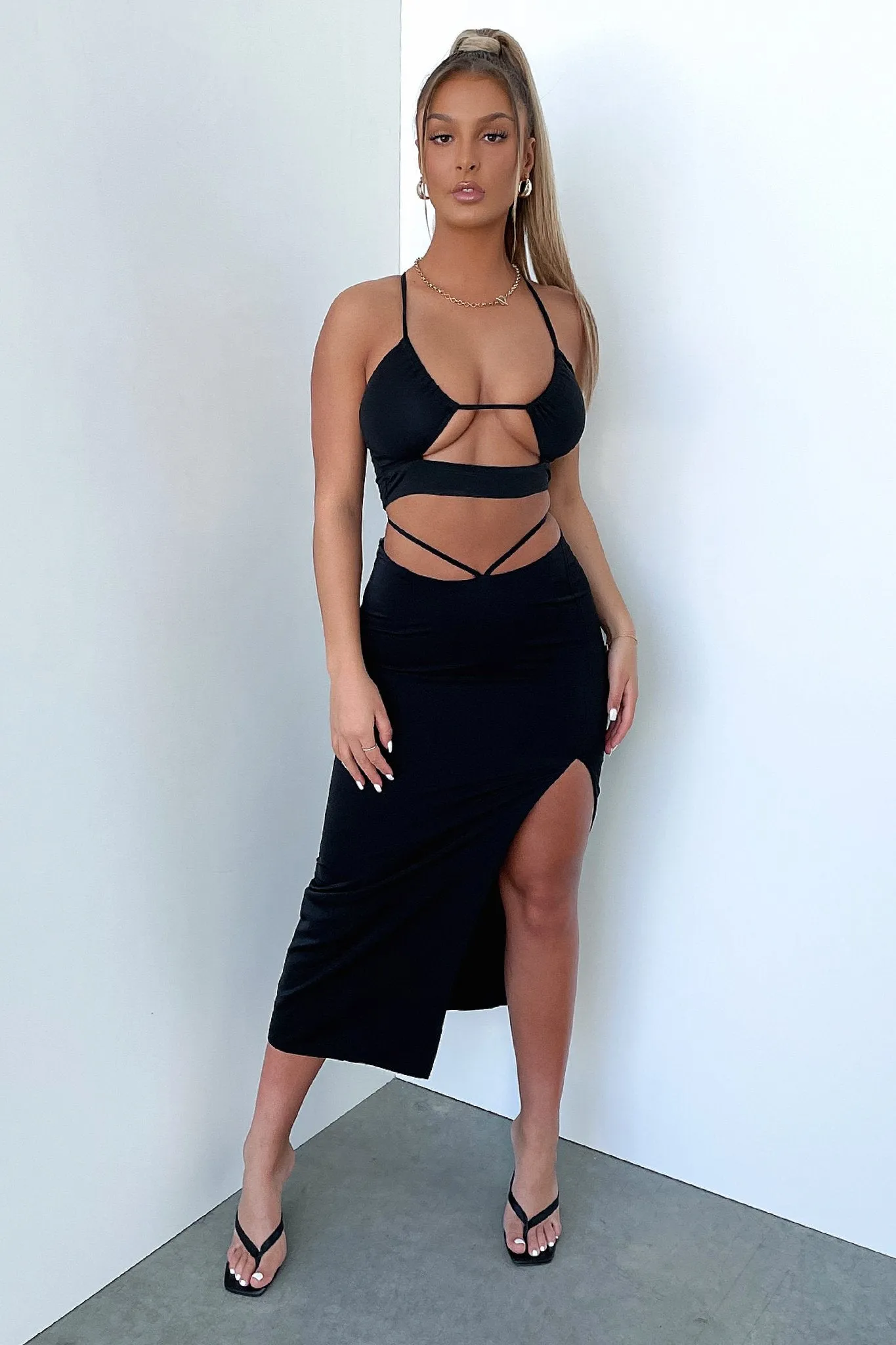 Risk Midi Skirt - Black Flounce Hem