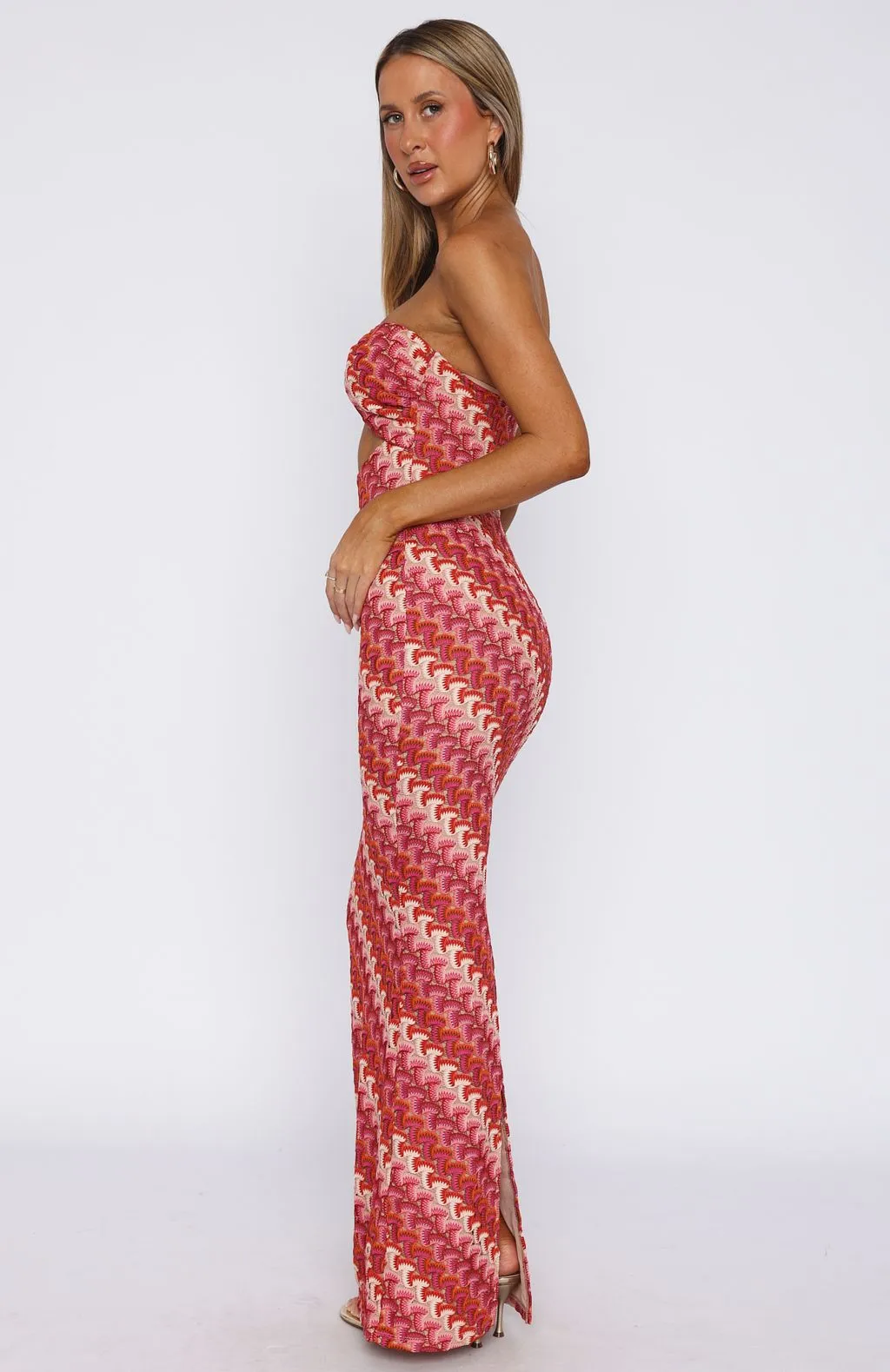 Rock Your World Strapless Maxi Dress Berry Mirror Shine