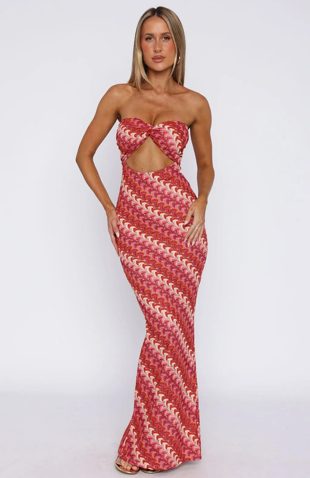 Rock Your World Strapless Maxi Dress Berry Mirror Shine