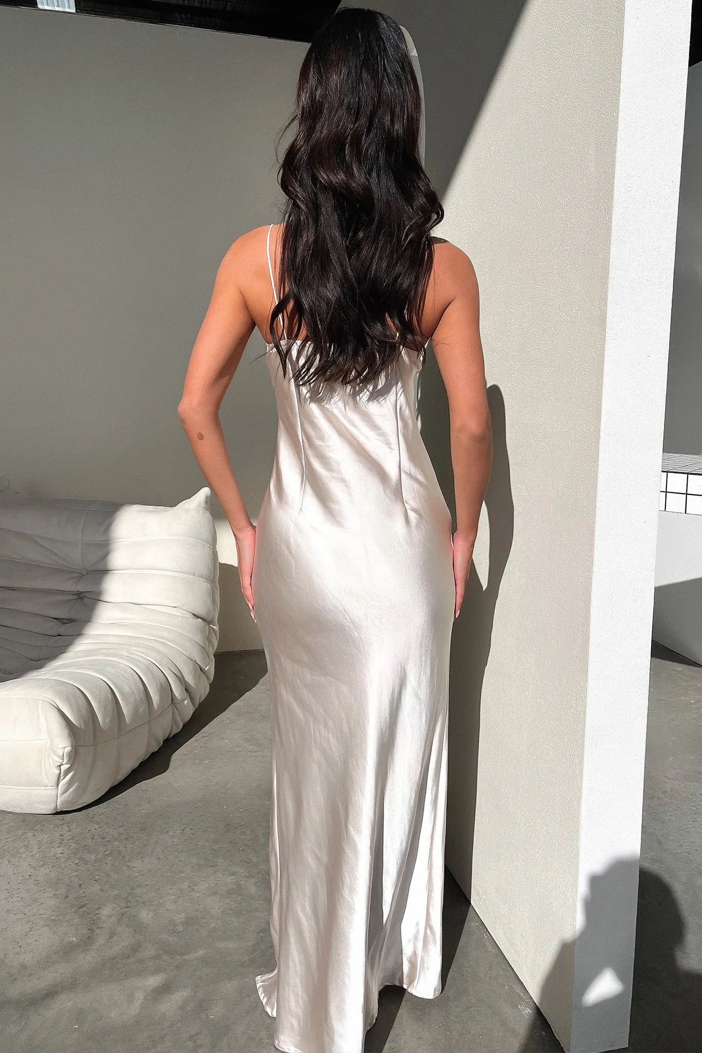 Roll Neck Jennifer Satin Maxi Dress - Champagne