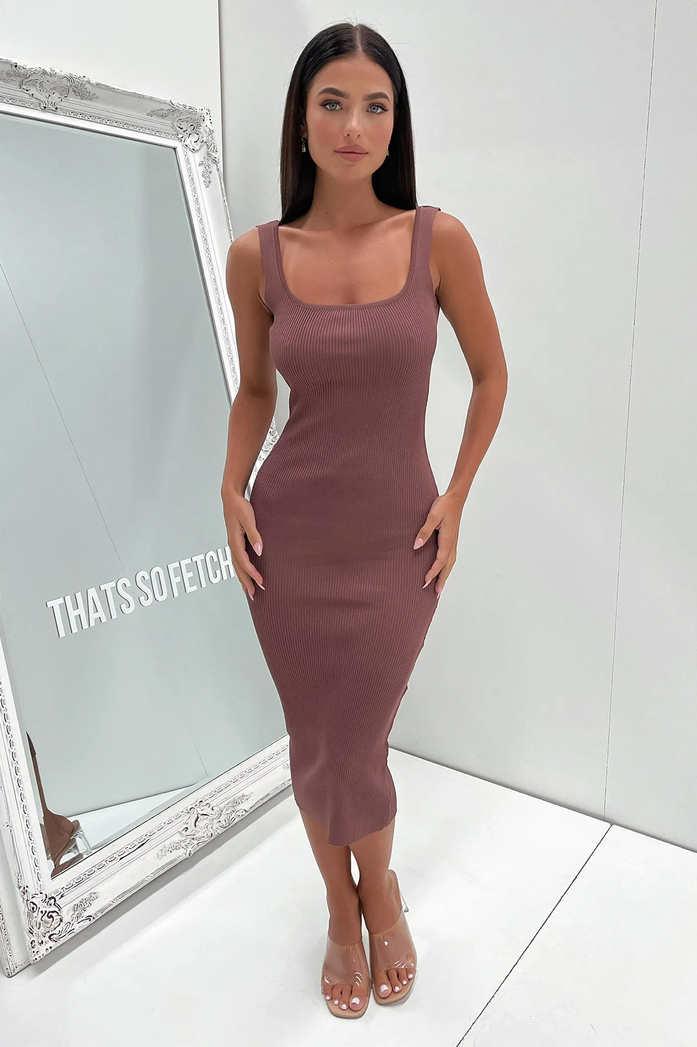 Neeha Midi Dress - Brown Bead Shine