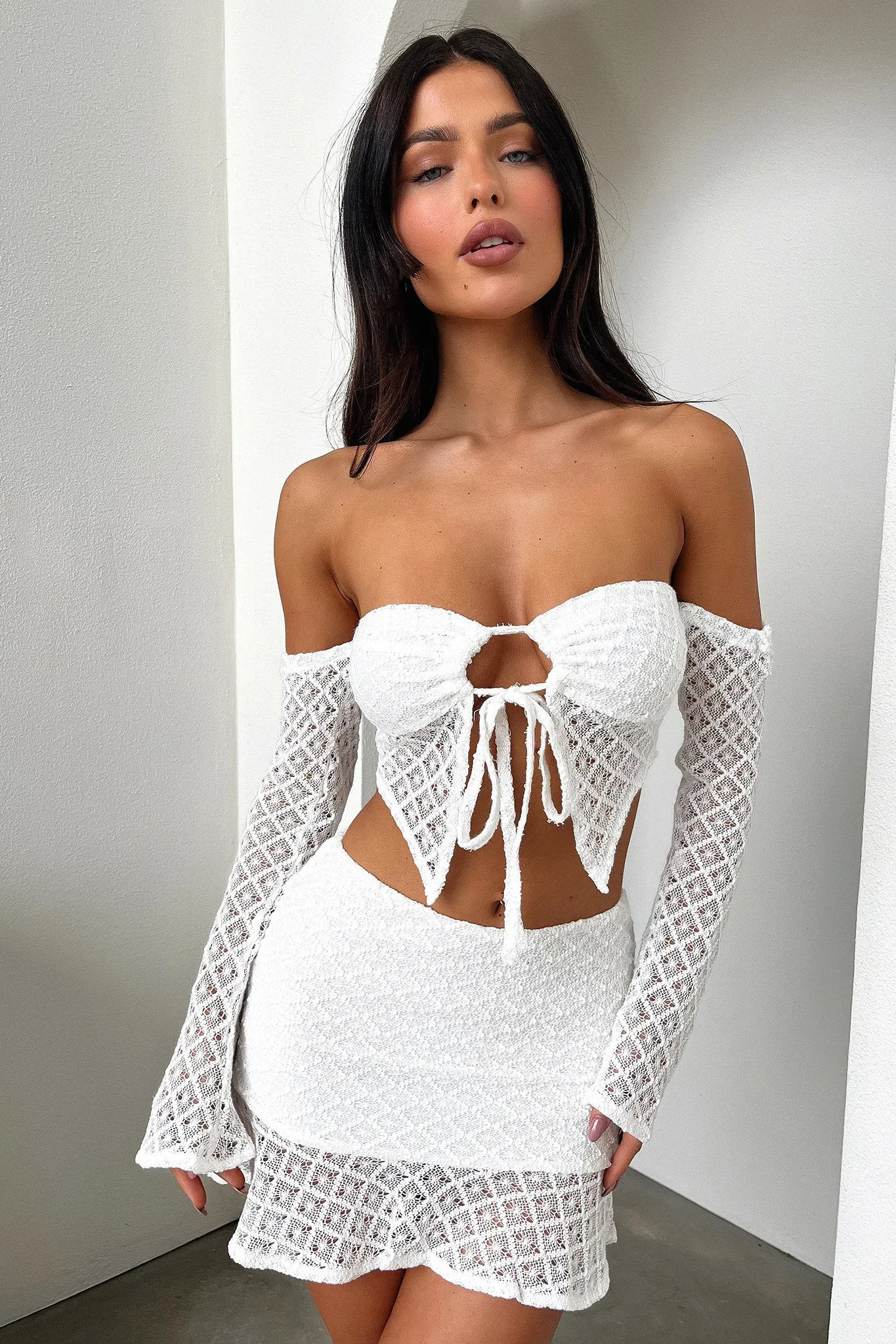 Romantic Style Devoted Mini Skirt - White