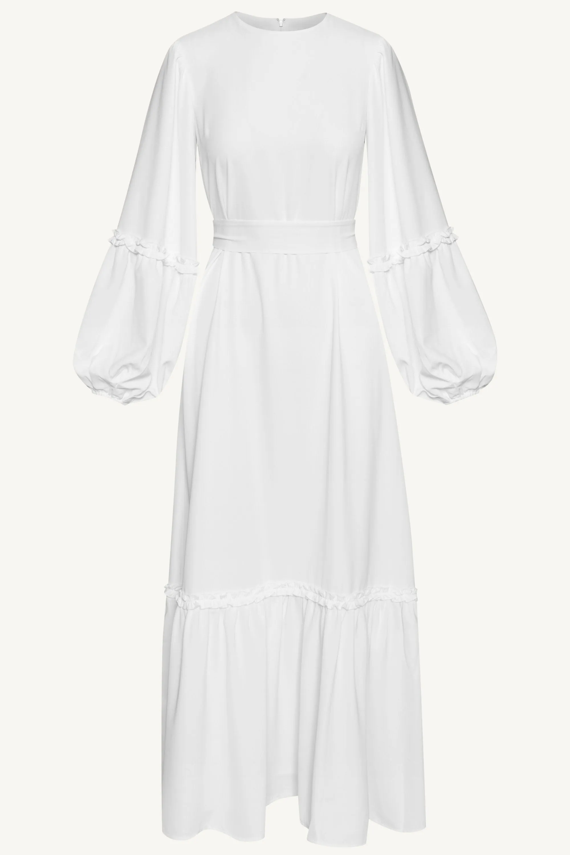 Ruffle Trim Balloon Sleeve Maxi Dress - White Comfortable Sets