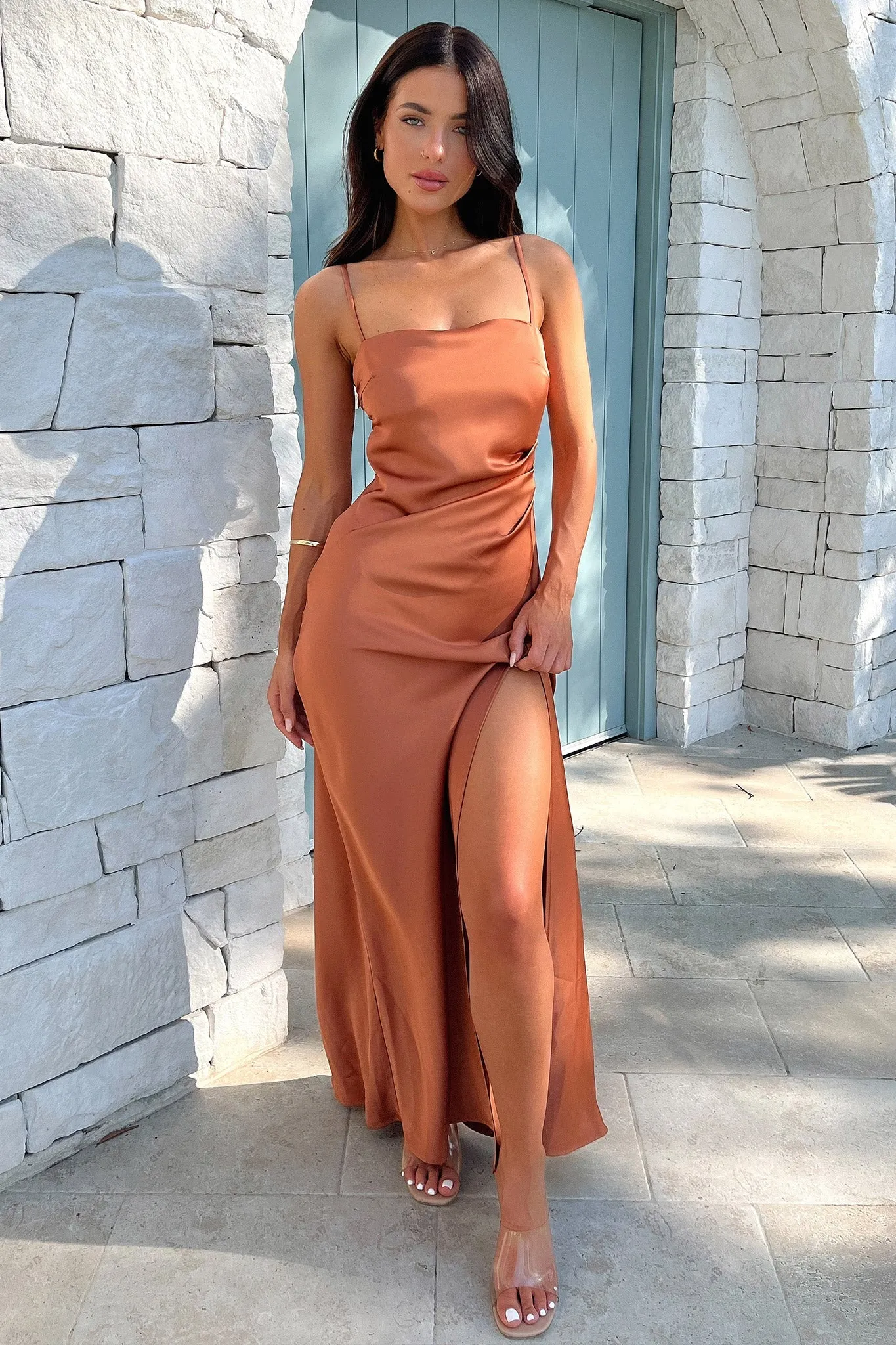 Ruffled Neck Manesh Maxi Dress - Copper