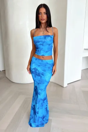 Ryleigh Maxi Skirt - Blue Floral Simple Comfort Influencer Style