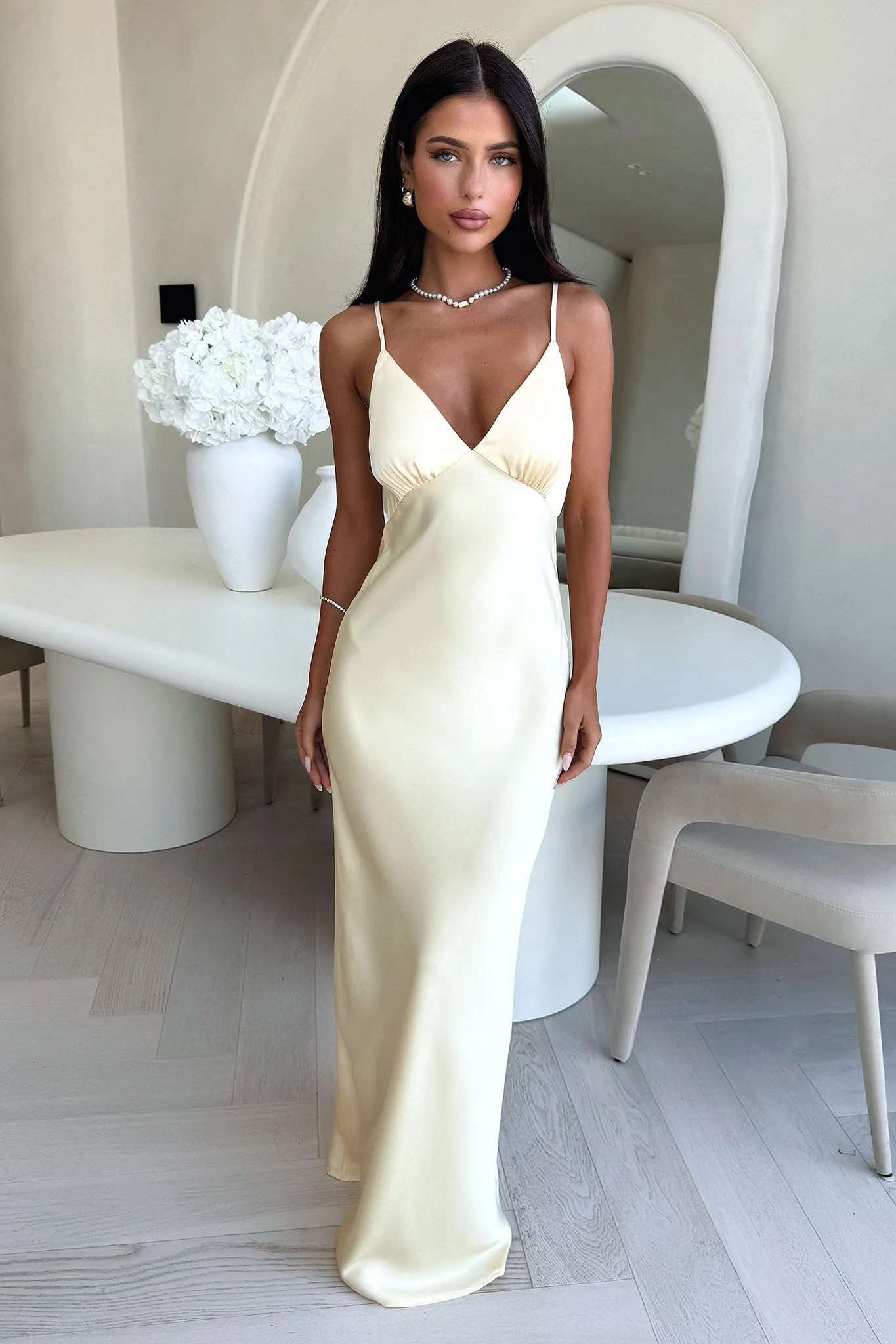 Sabilla Maxi Dress - Yelllow Front Button Elegant dress for brunch