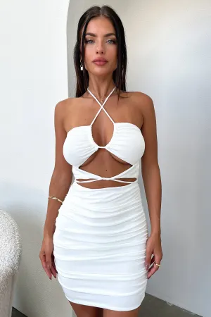 Saisha Dress - White Fashionable above-the-knee gown