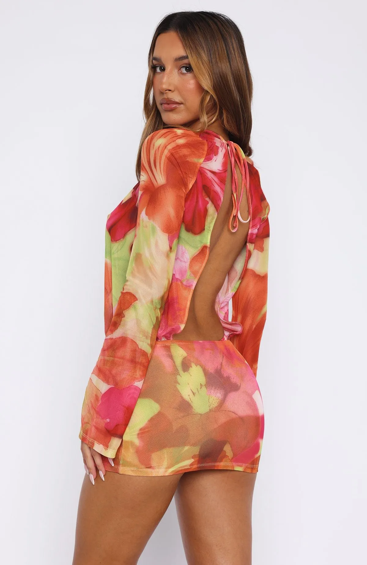 Saltwater proof New Rules Long Sleeve Mini Dress Tropical Bloom