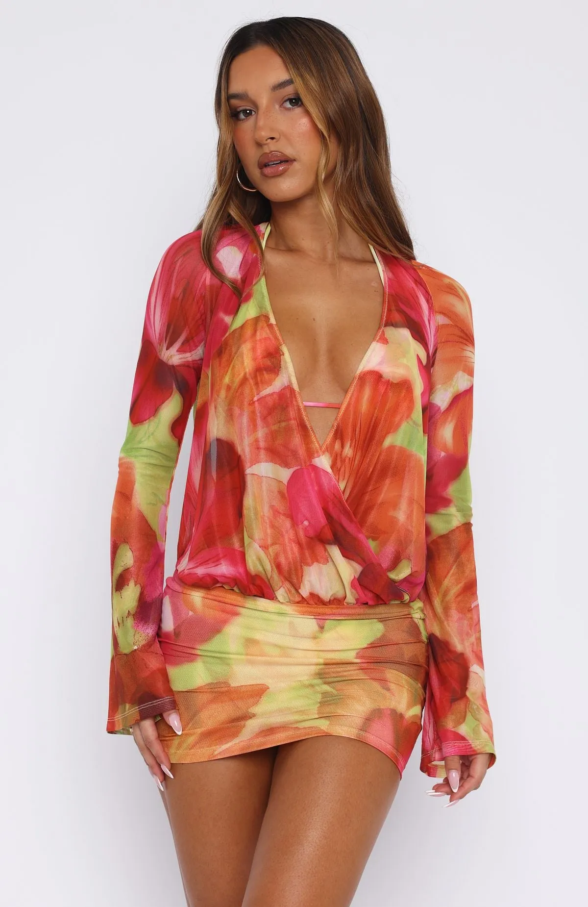 Saltwater proof New Rules Long Sleeve Mini Dress Tropical Bloom