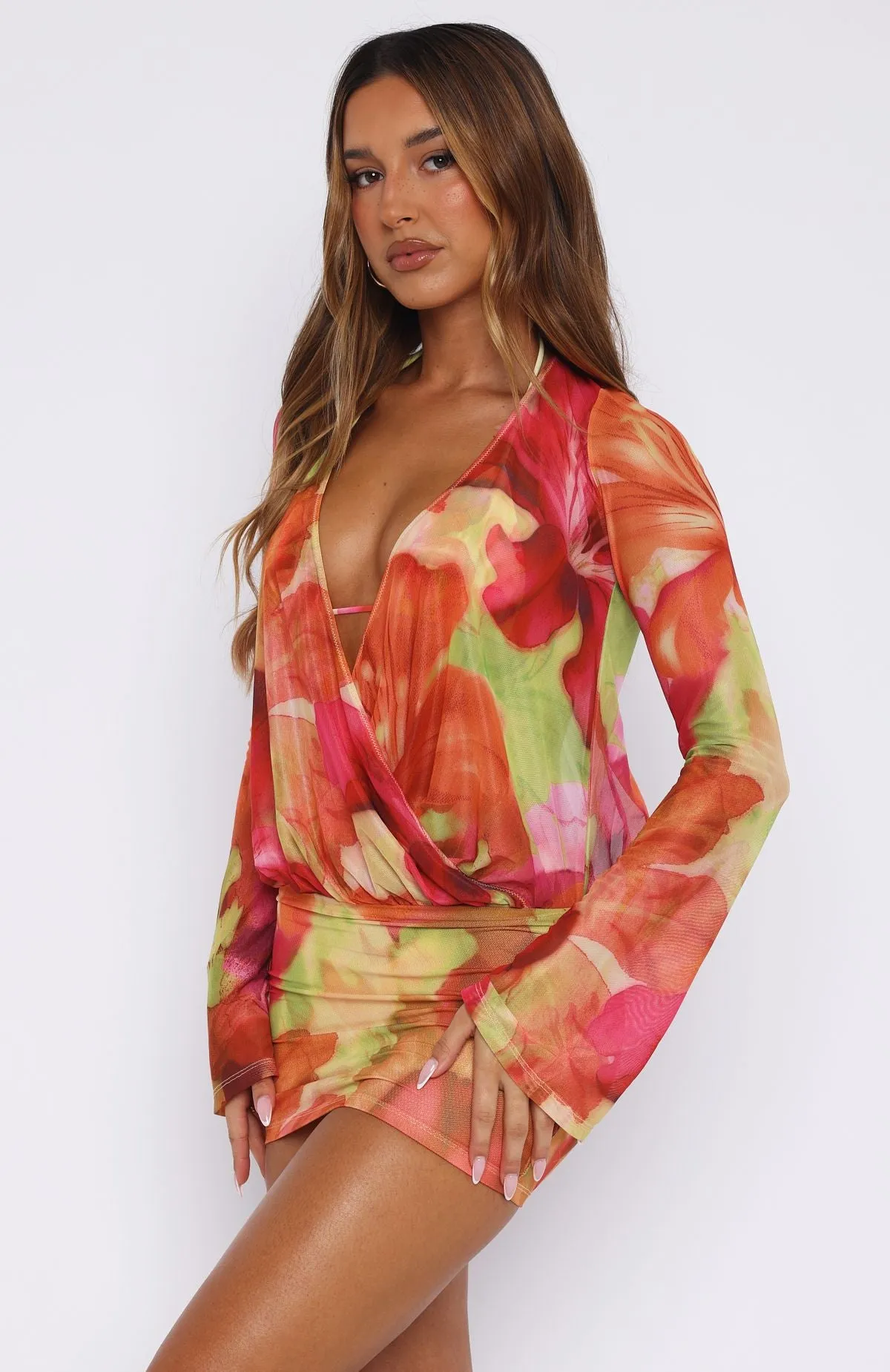 Saltwater proof New Rules Long Sleeve Mini Dress Tropical Bloom
