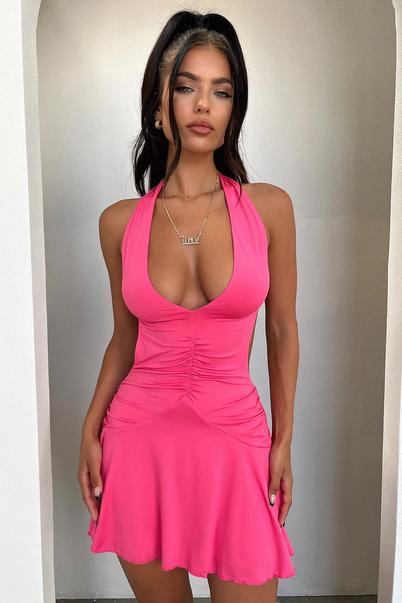 Sarisa Dress - Hot Pink Shirred Bodice