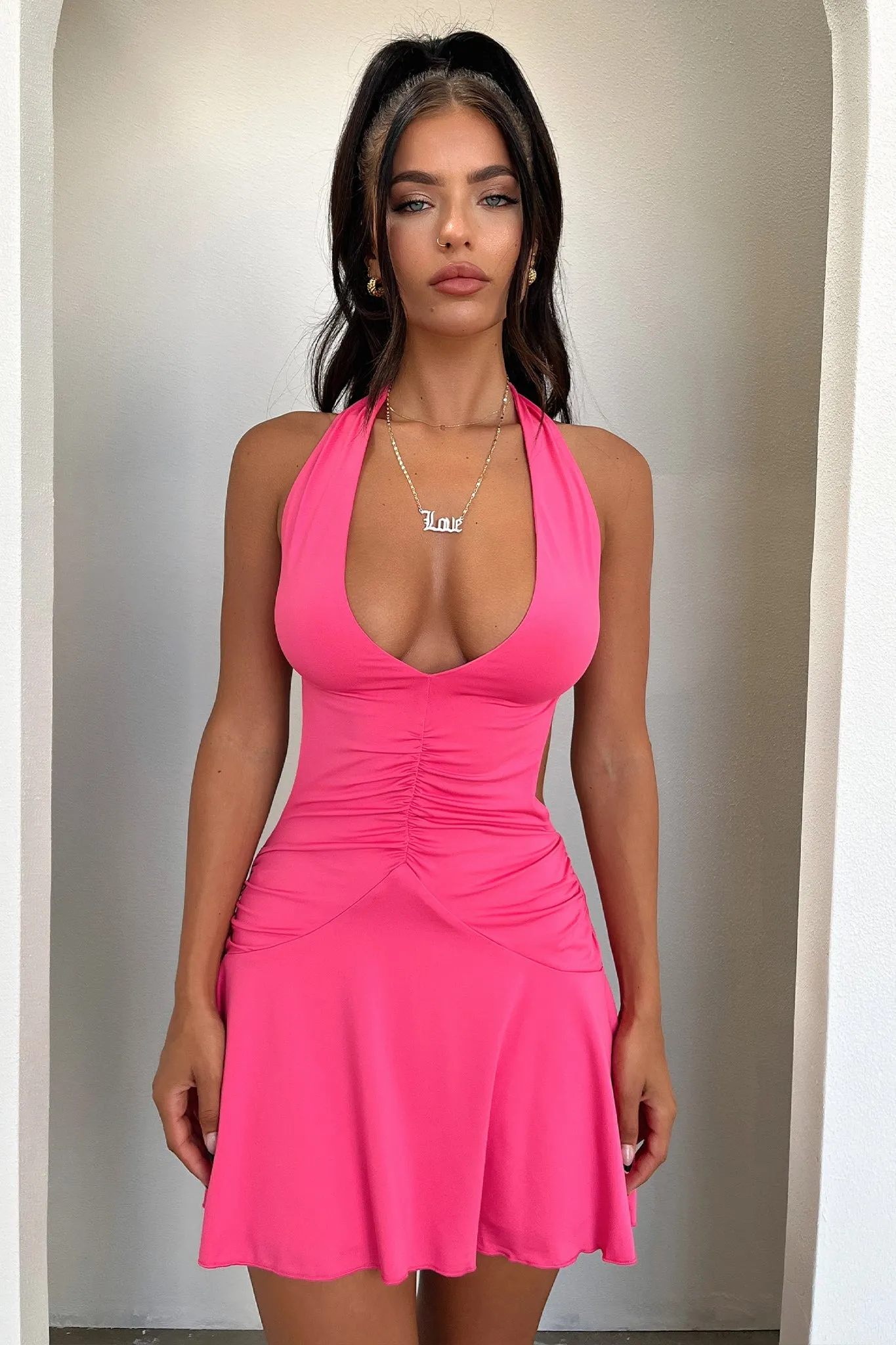 Sarisa Dress - Hot Pink Shirred Bodice