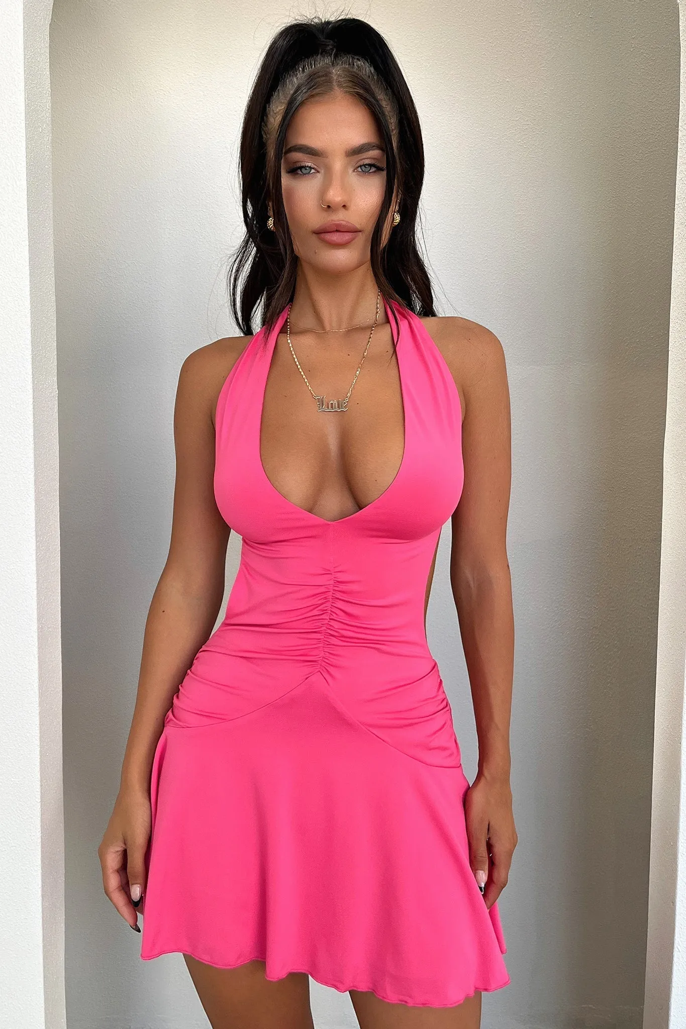 Sarisa Dress - Hot Pink Shirred Bodice