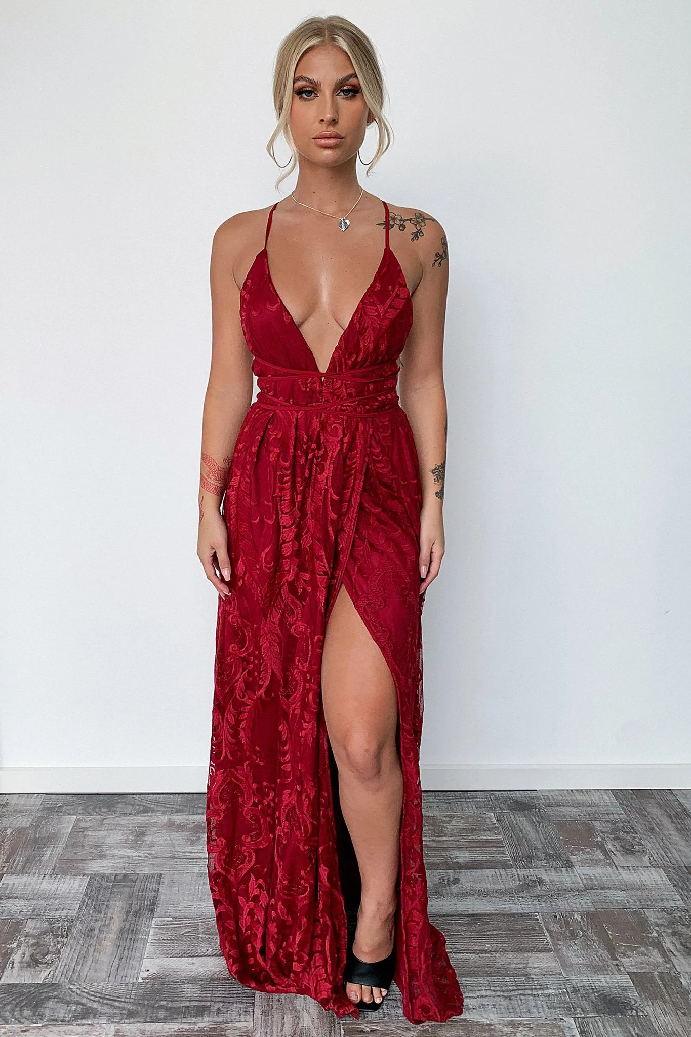 Scarlett Halter Maxi Dress - Burgundy Hidden pockets