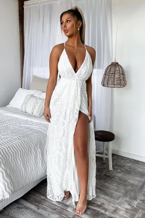 Scarlett Halter Maxi Dress - White Pastel Sky