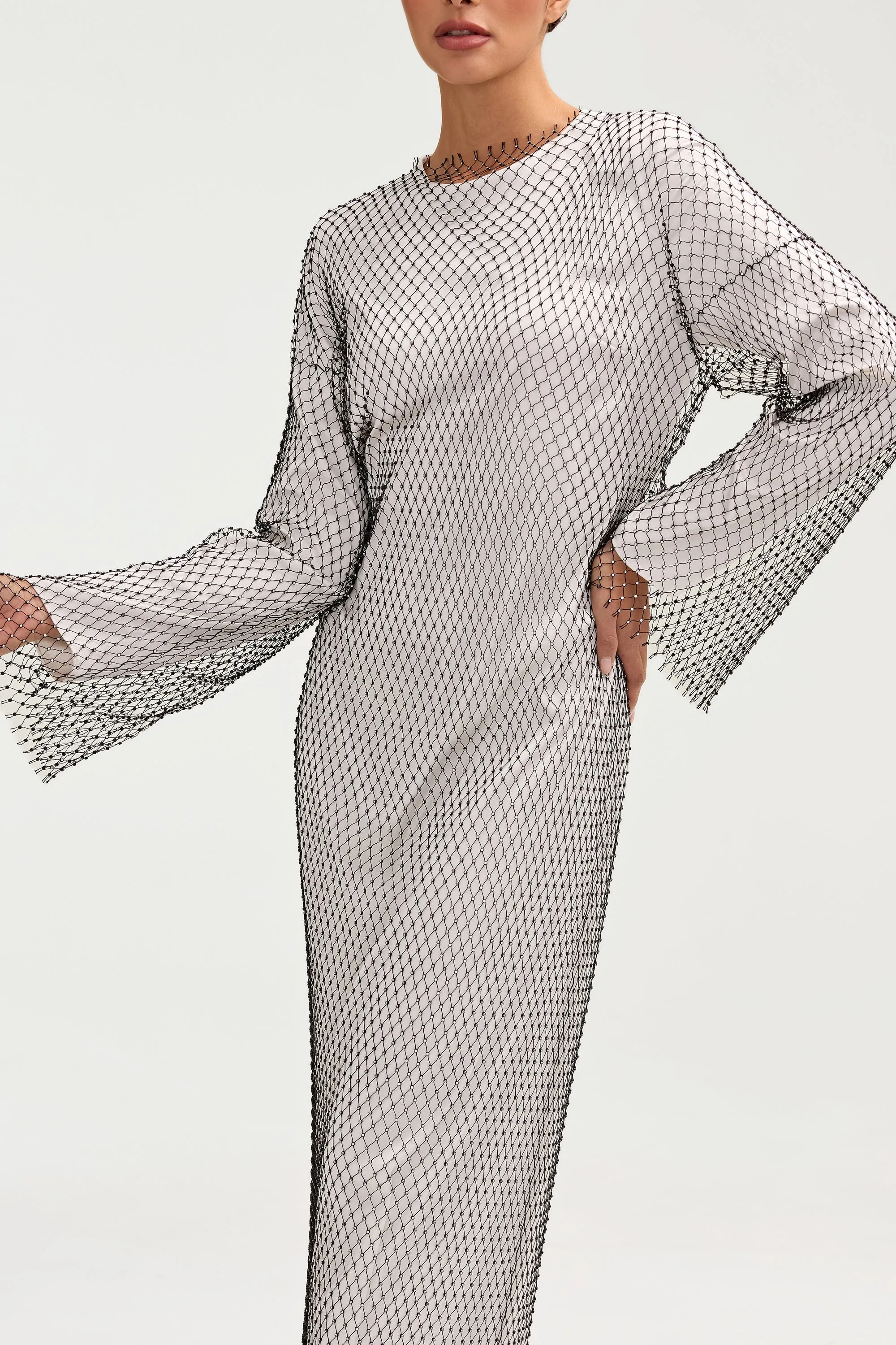 Seasonal Favorite Naila Satin Crystal Maxi Dress - White