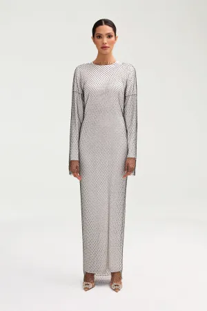 Comfy Wear Naila Satin Crystal Maxi Dress - White