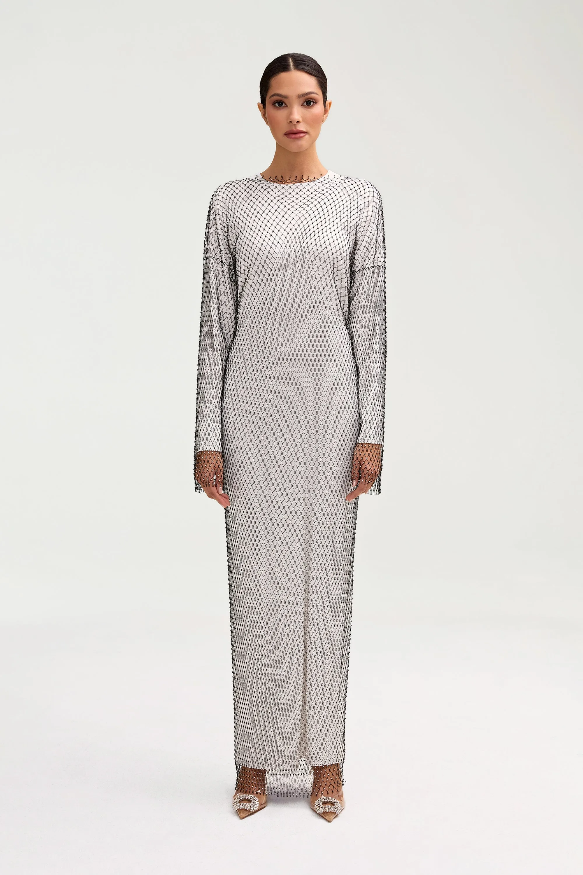 Comfy Wear Naila Satin Crystal Maxi Dress - White