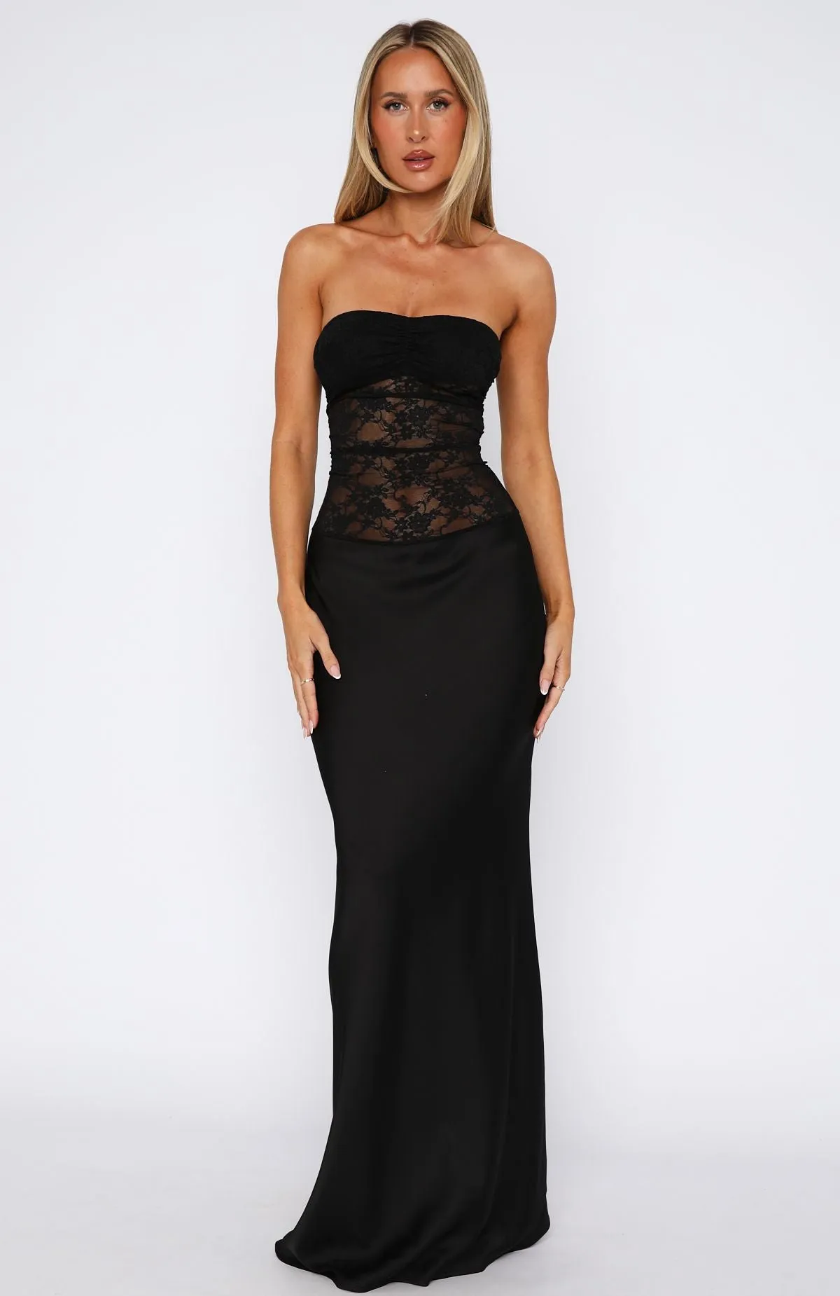 Seasonal Pick Fall In Love With You Strapless Maxi Dress Black
