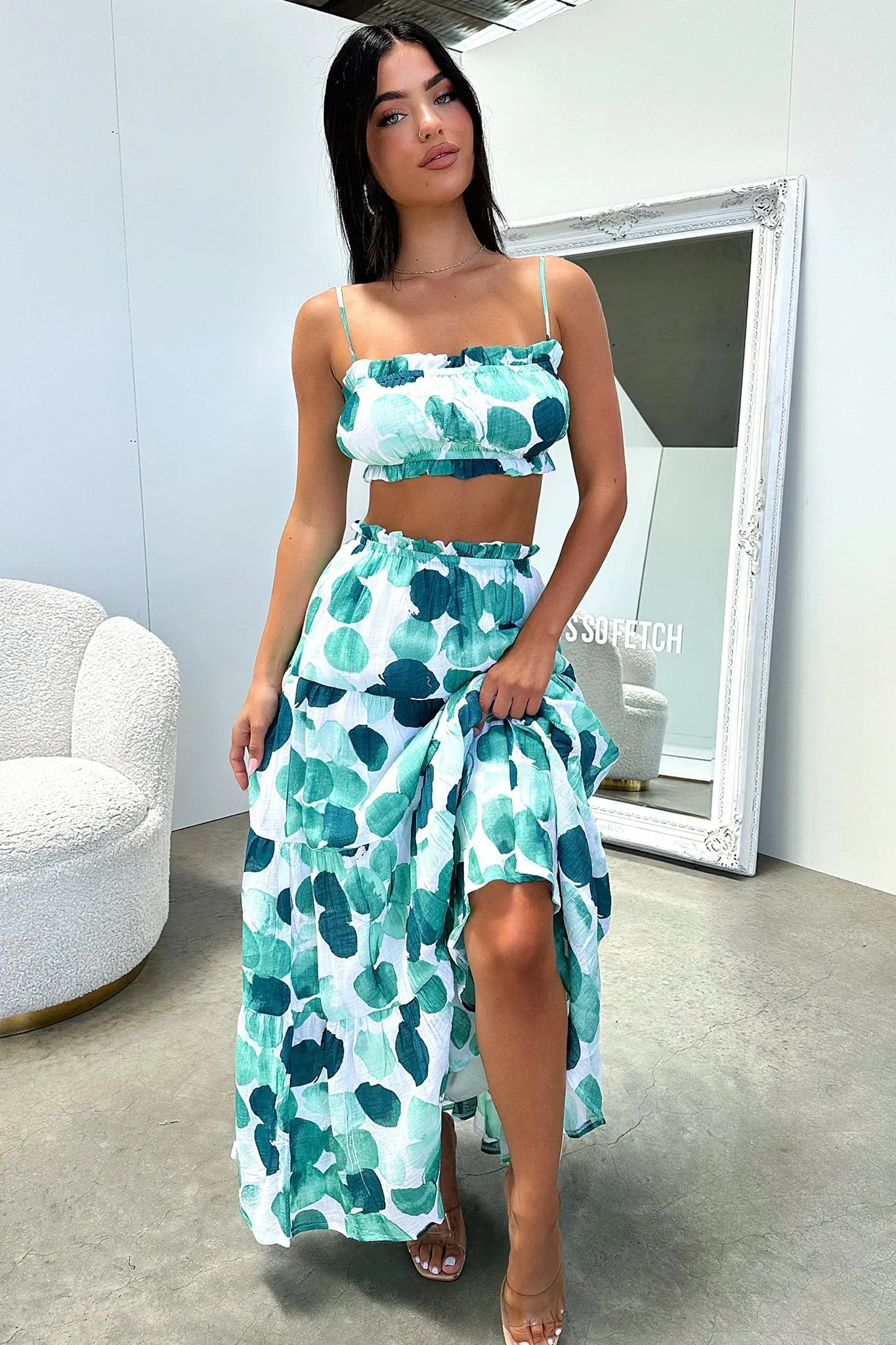 Selina Crop - Green / White Print Easy to disassemble