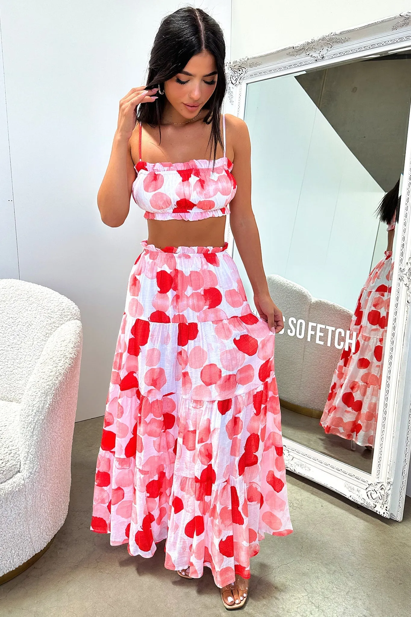 Selina Crop - Red / White Print Wide opening