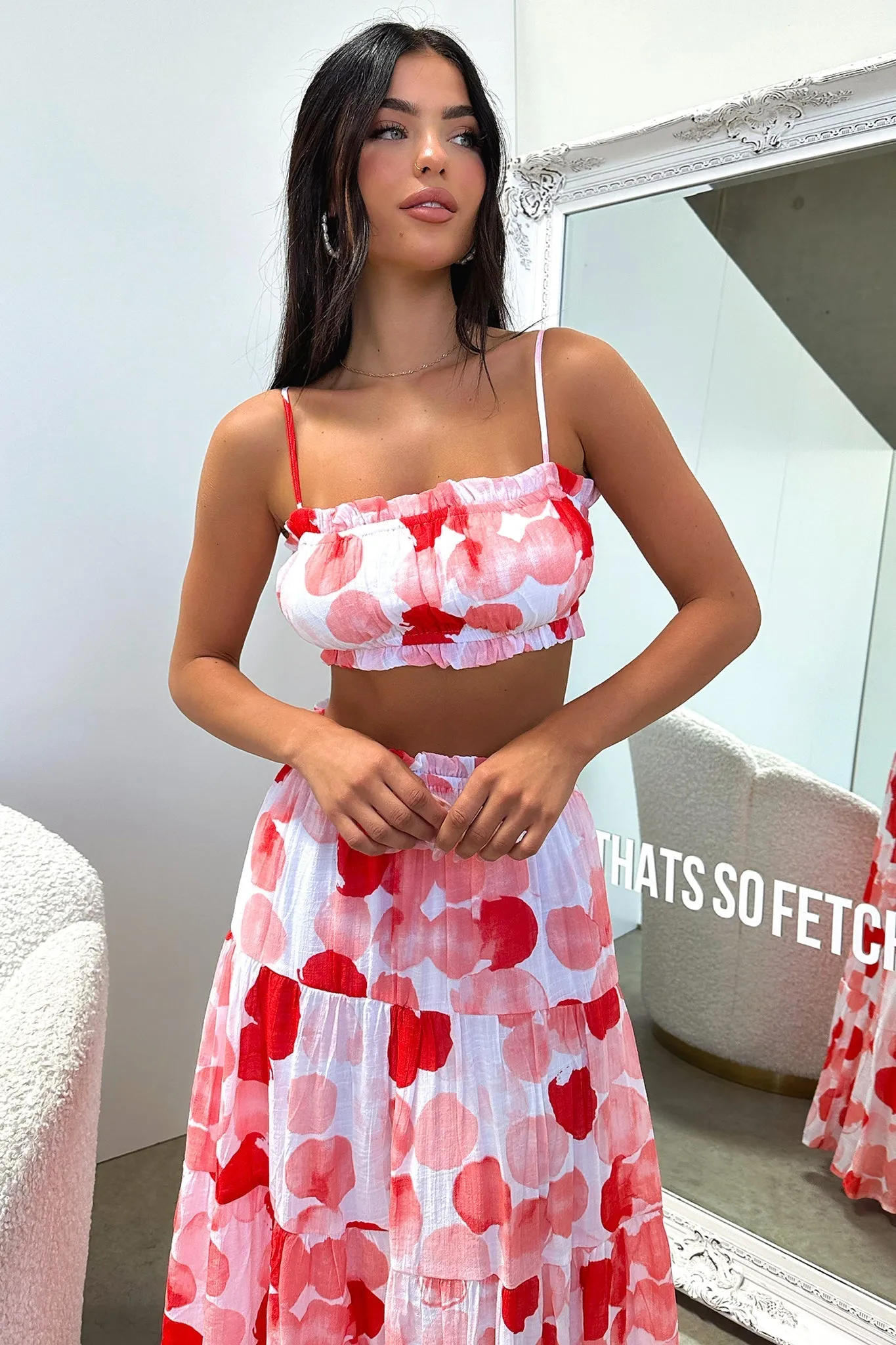 Urban - friendly Selina Crop - Red / White Print