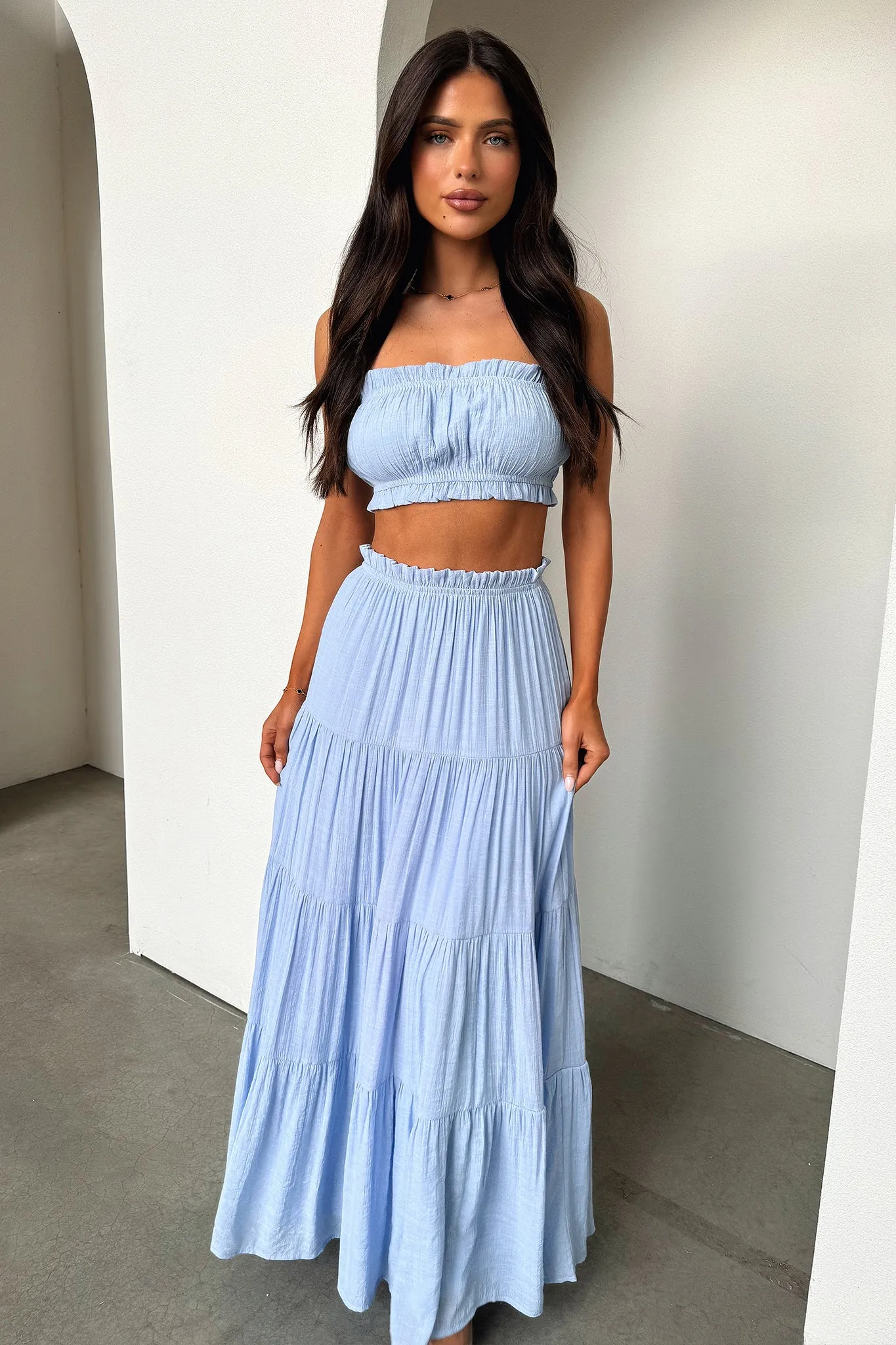 Selina Tiered Maxi Skirt - Blue Weekend Style