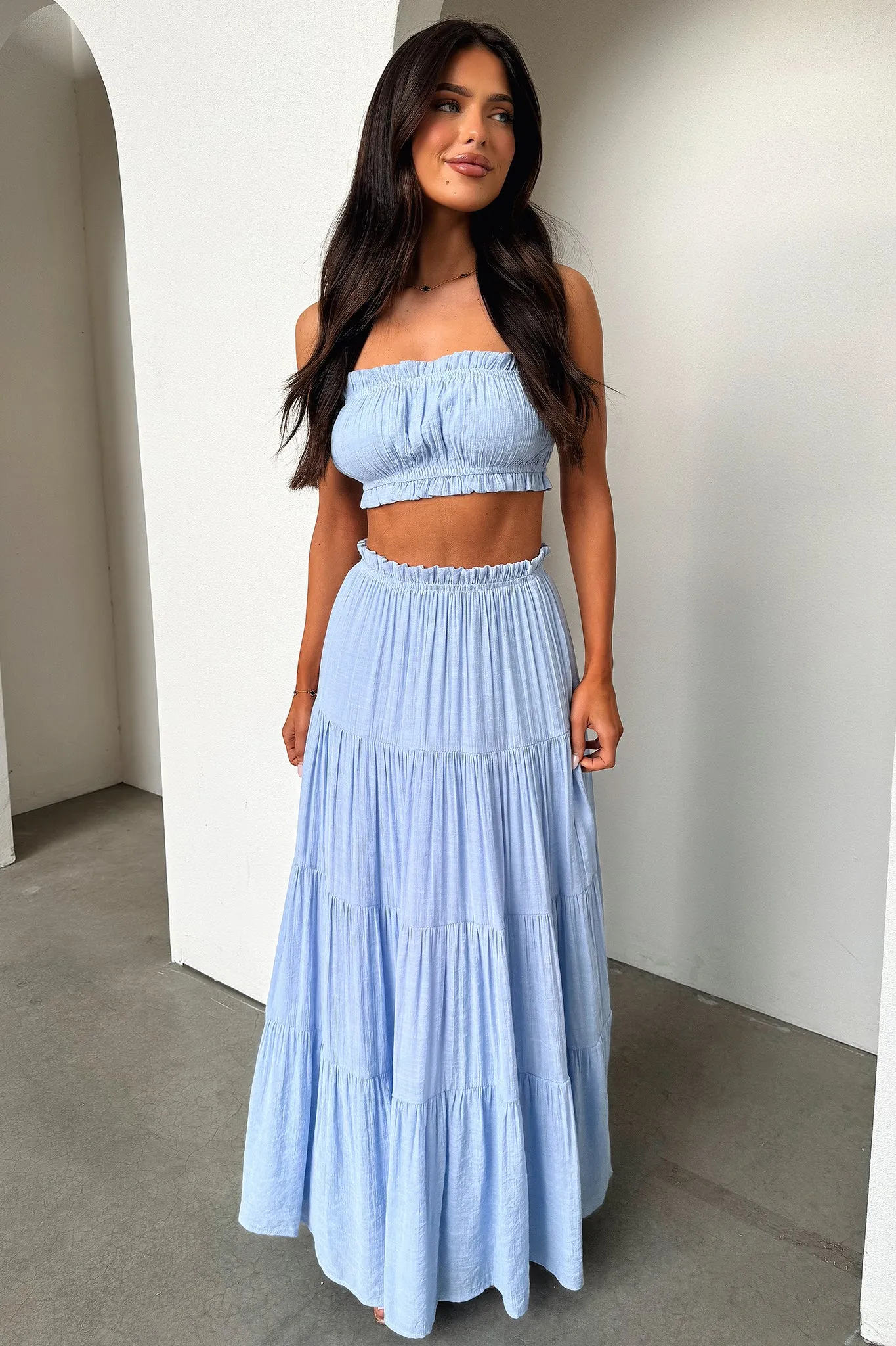 Selina Tiered Maxi Skirt - Blue Petite Women