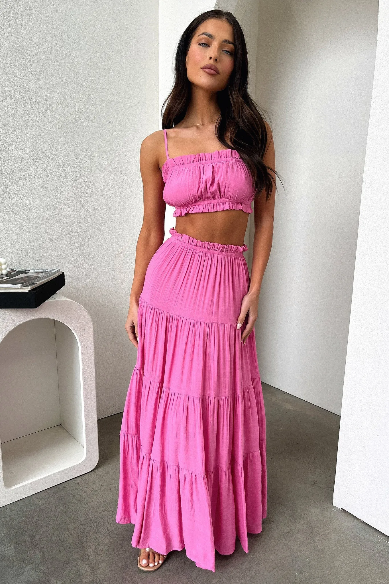 Selina Tiered Maxi Skirt - Pink Active Wear