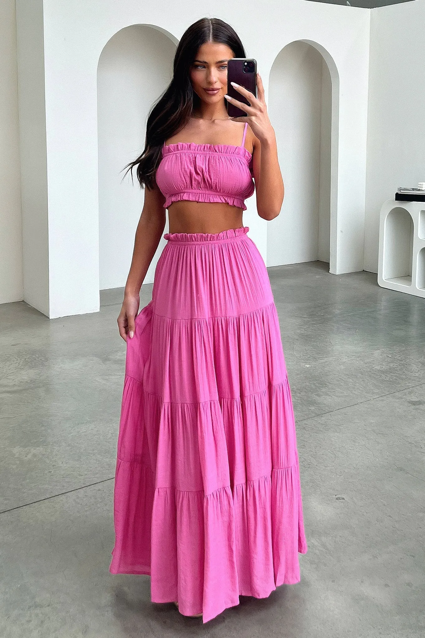 Selina Tiered Maxi Skirt - Pink investment piece