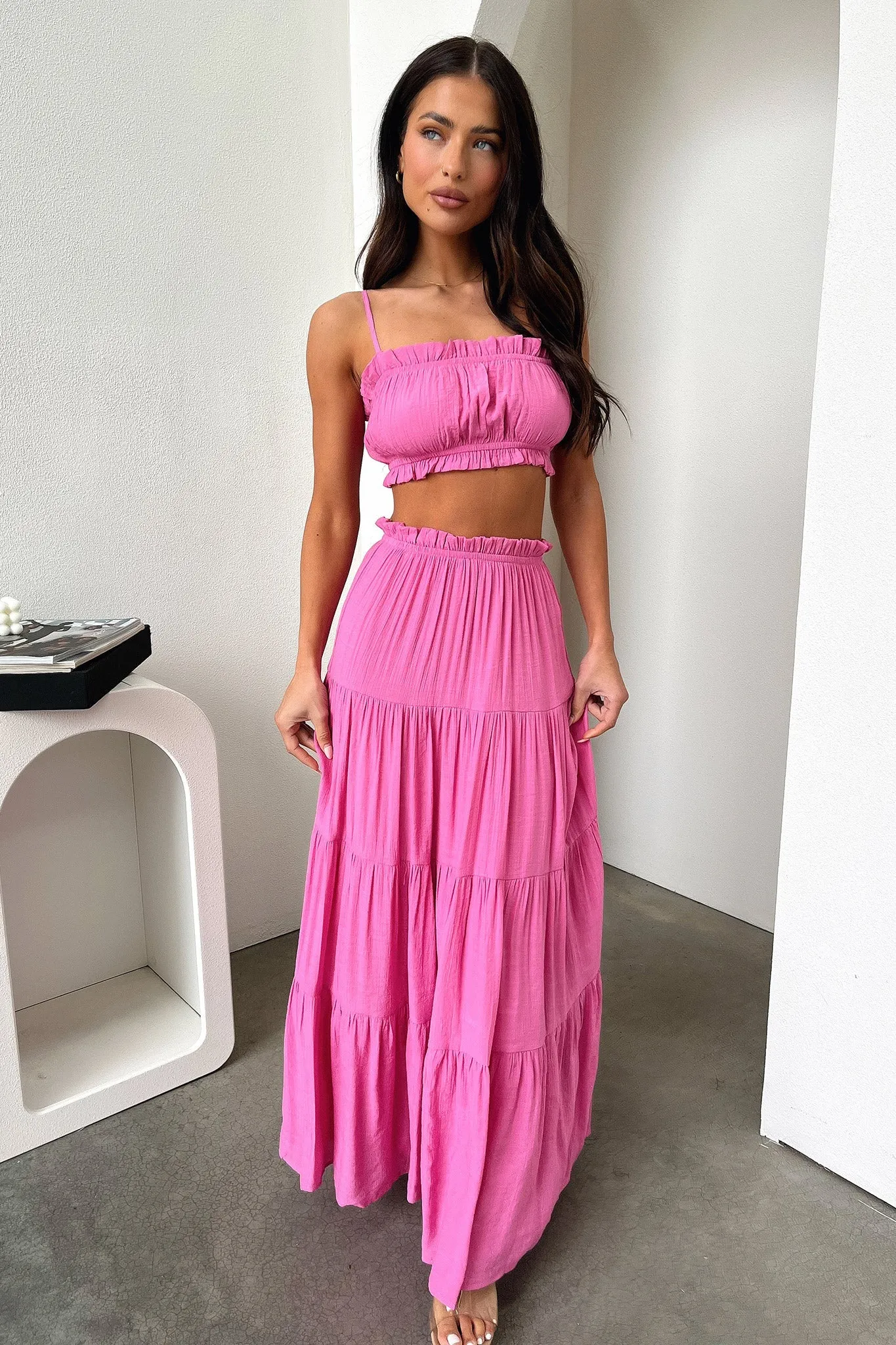 Selina Tiered Maxi Skirt - Pink Active Wear