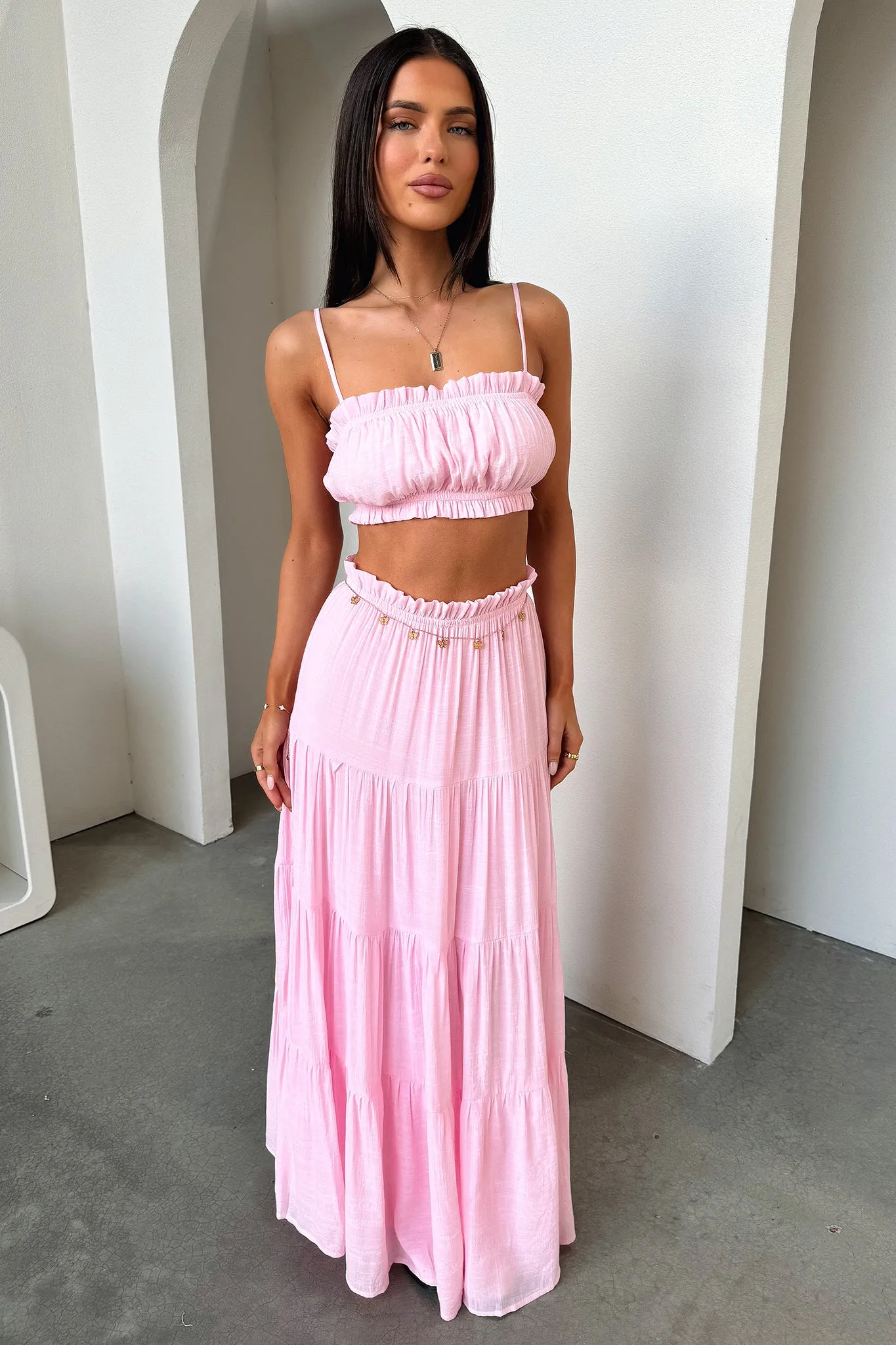 Selina Tiered Maxi Skirt - Pink Animal Print