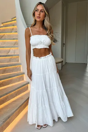 Selina Tiered Maxi Skirt - White Road Trip