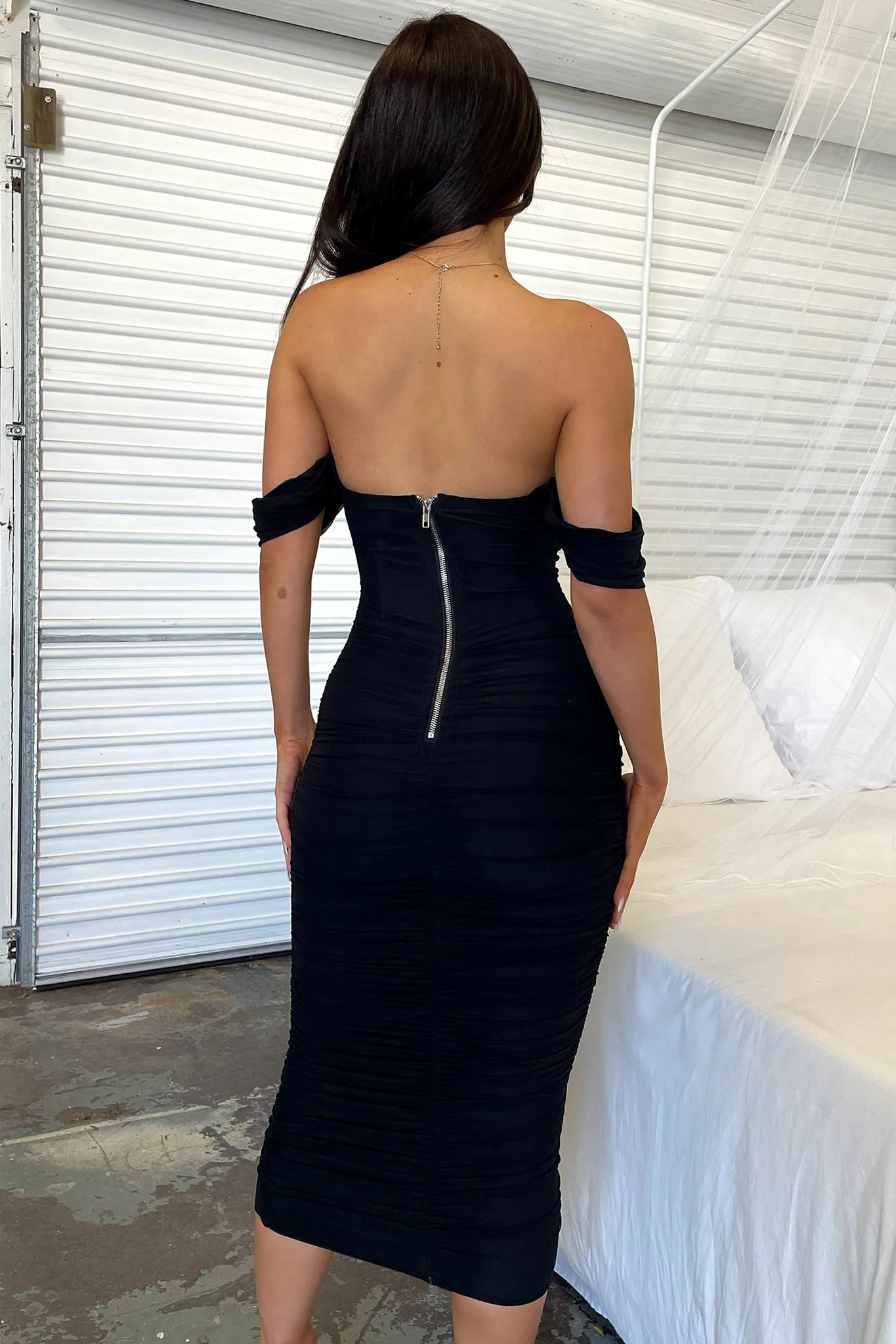 Sequin Fringe Lucinda Midi Dress - Black