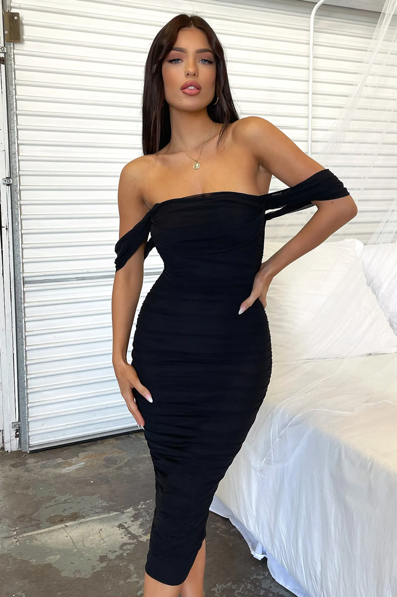 Lucinda Midi Dress - Black Brunch Ready Plaza Walk