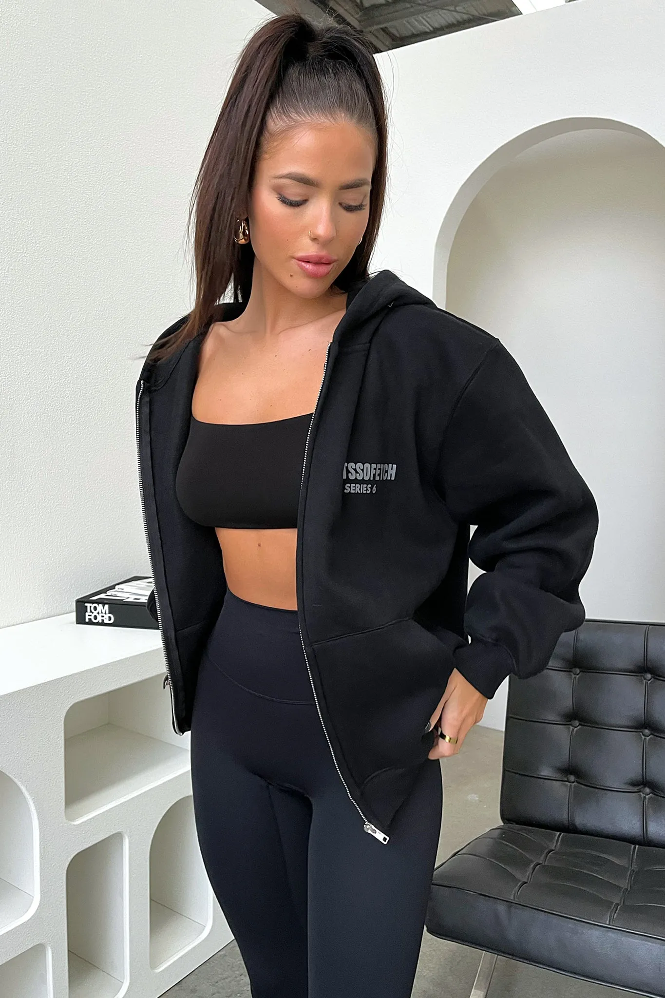Series 6 Zip Up Hoodie - Black Casual Fit