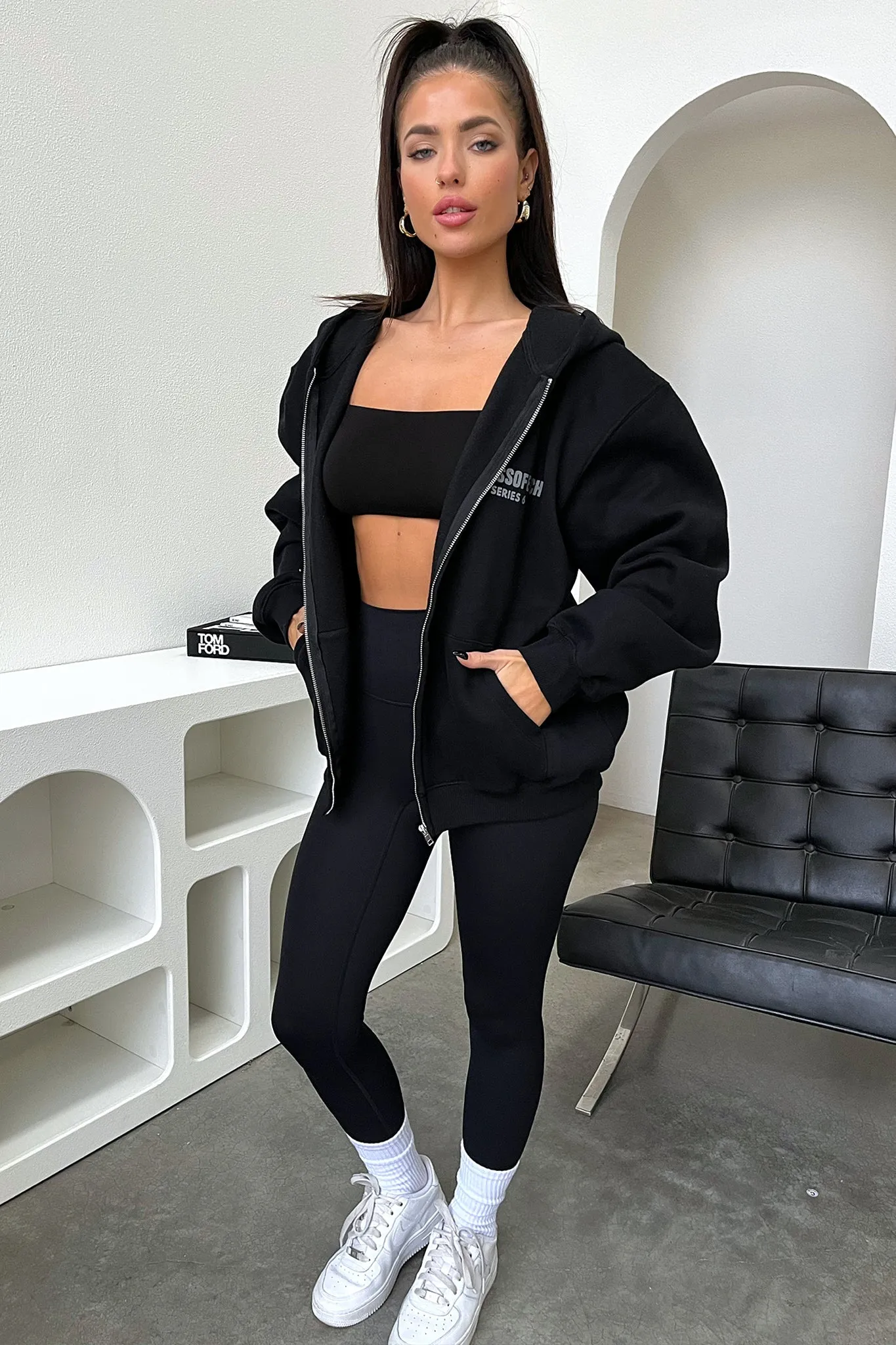 Series 6 Zip Up Hoodie - Black Casual Fit