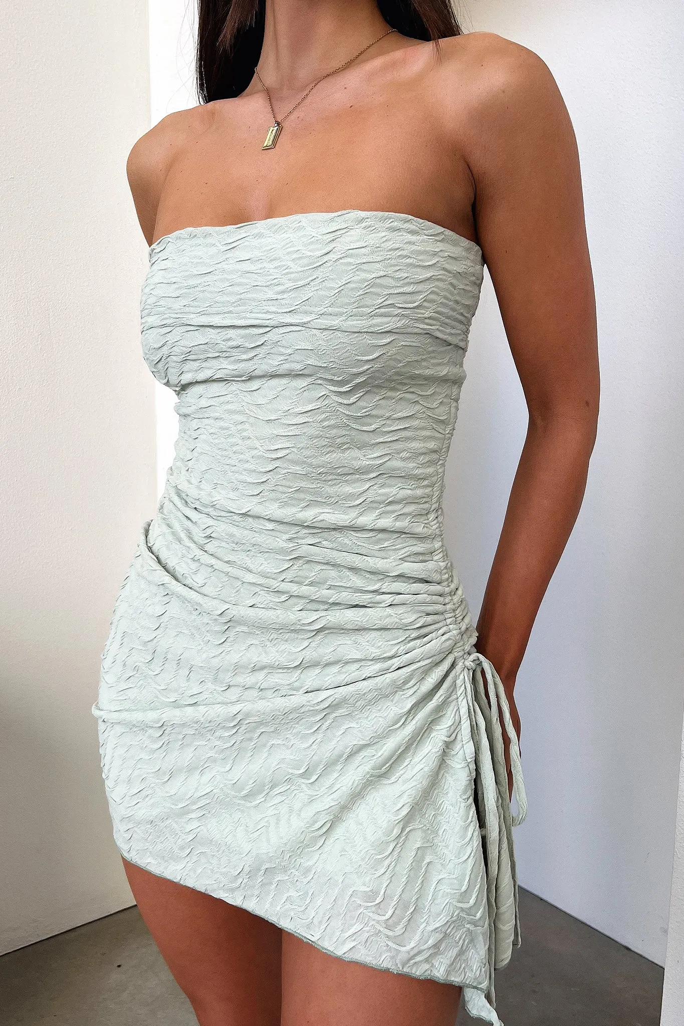 Shari Strapless Mini Dress - Sage Faux Fur