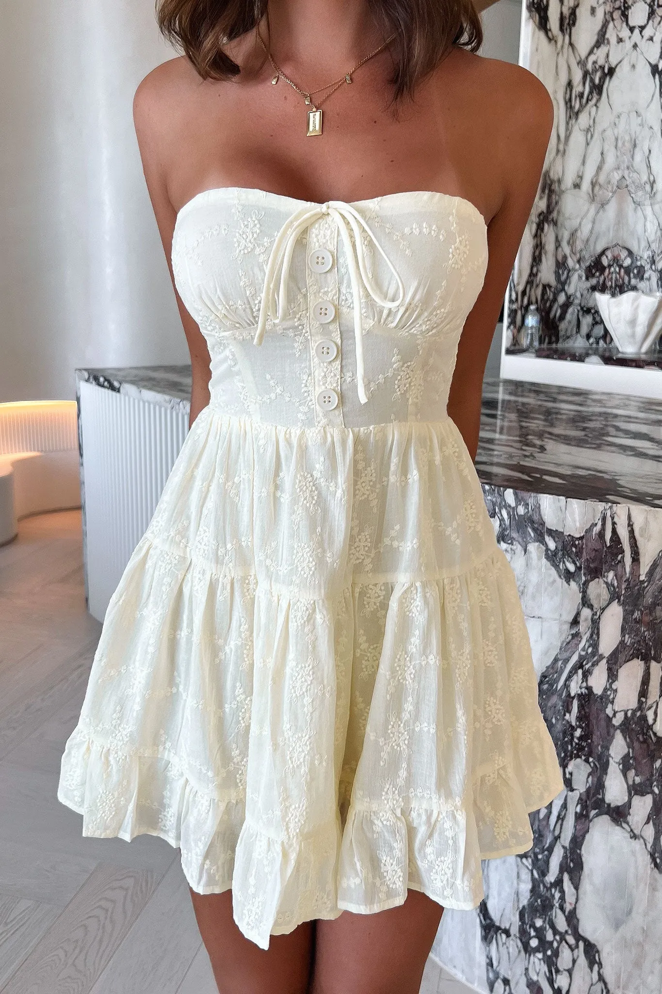 Sheer Mesh Ruby Strapless Mini Dress - Yellow
