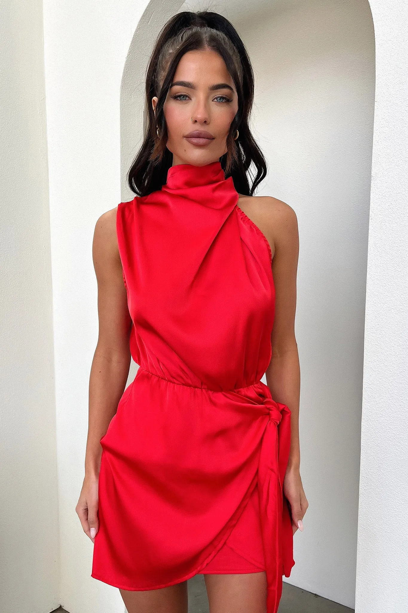 Sheer Mesh Santorini Mini Dress - Red