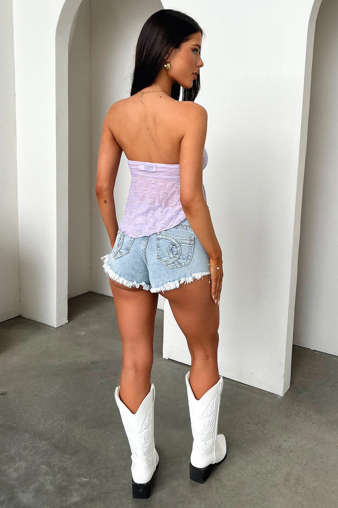 Shock - absorbing holders Alfonzo Strapless Tie Front Crop - Lilac