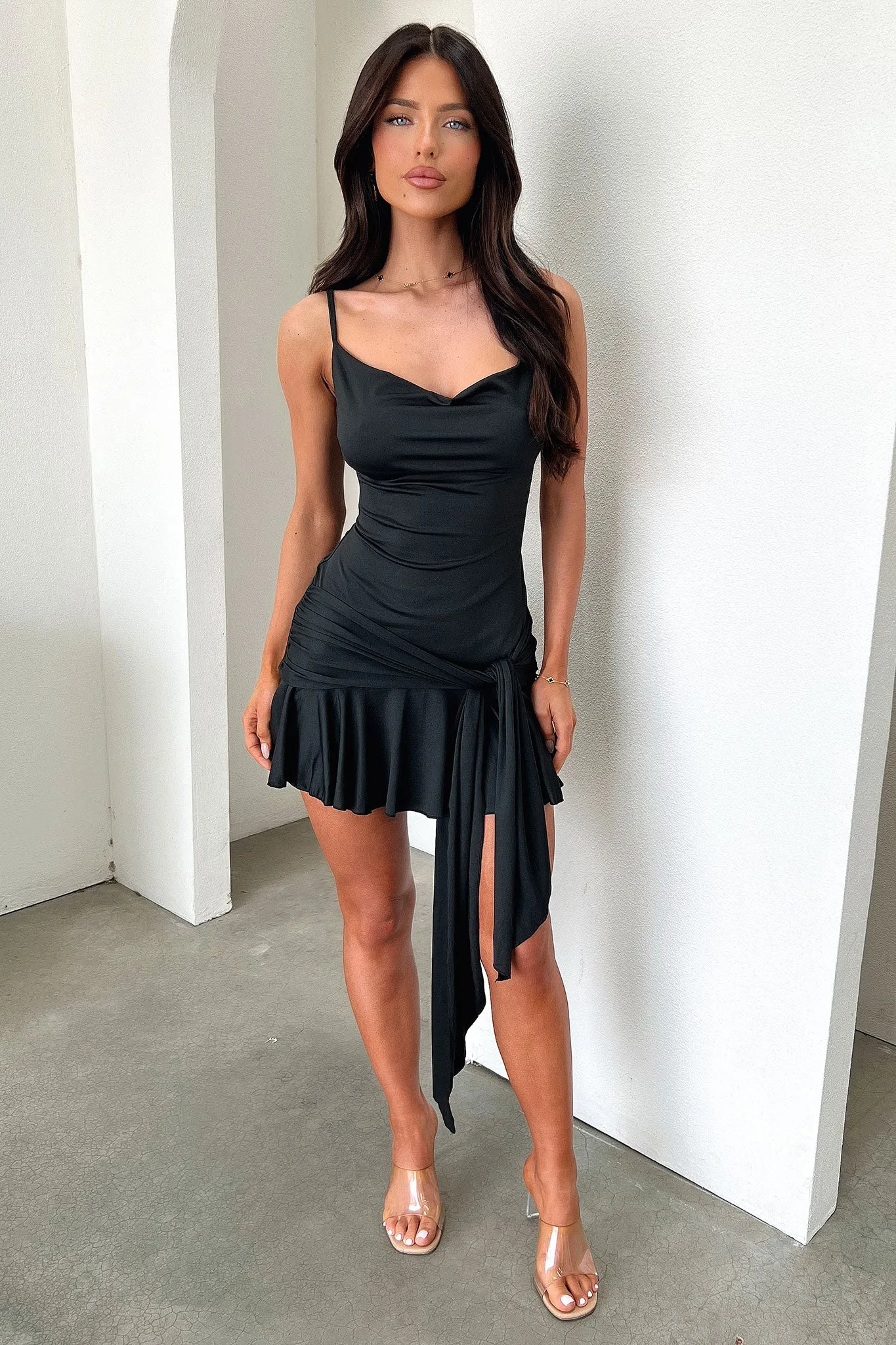 Star Glow Angelina Cowl Neck Mini Dress - Black